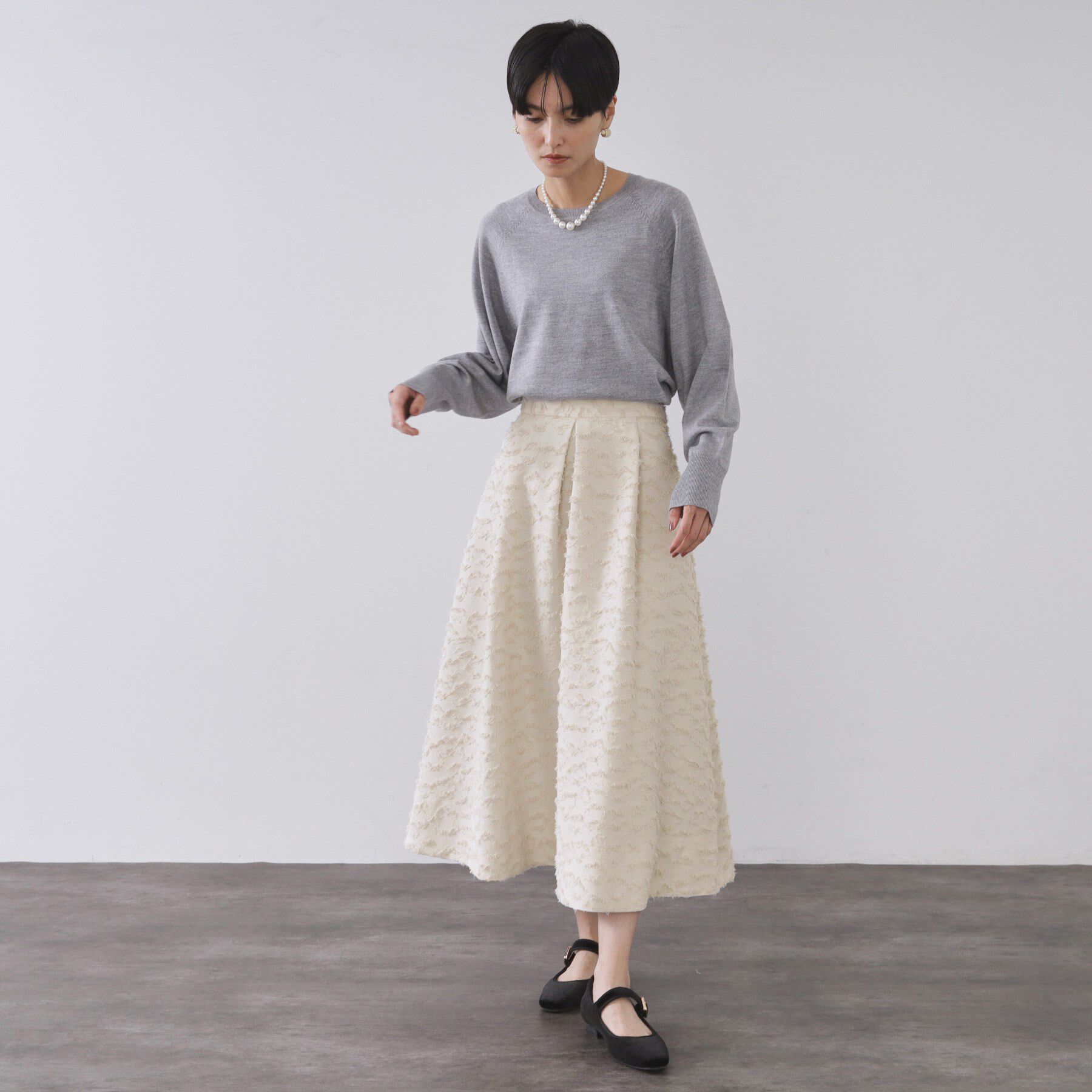 OPAQUE.CLIP「フェザージャカードタックフレアスカート【洗濯機OK】」|スカート|