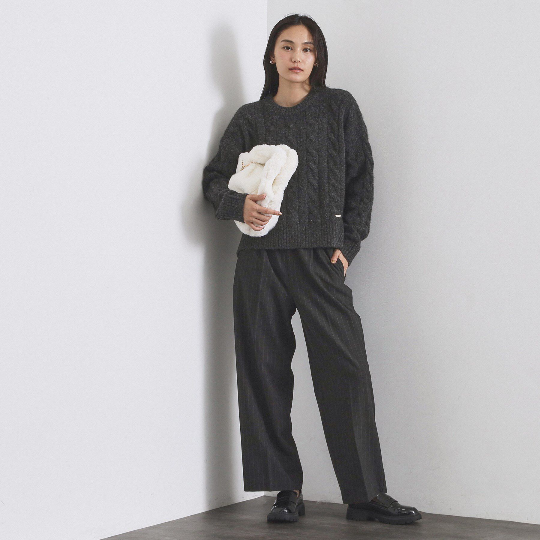 OPAQUE.CLIP「MIXミドルゲージケーブルニット【洗濯機OK】」|ニット・セーター|