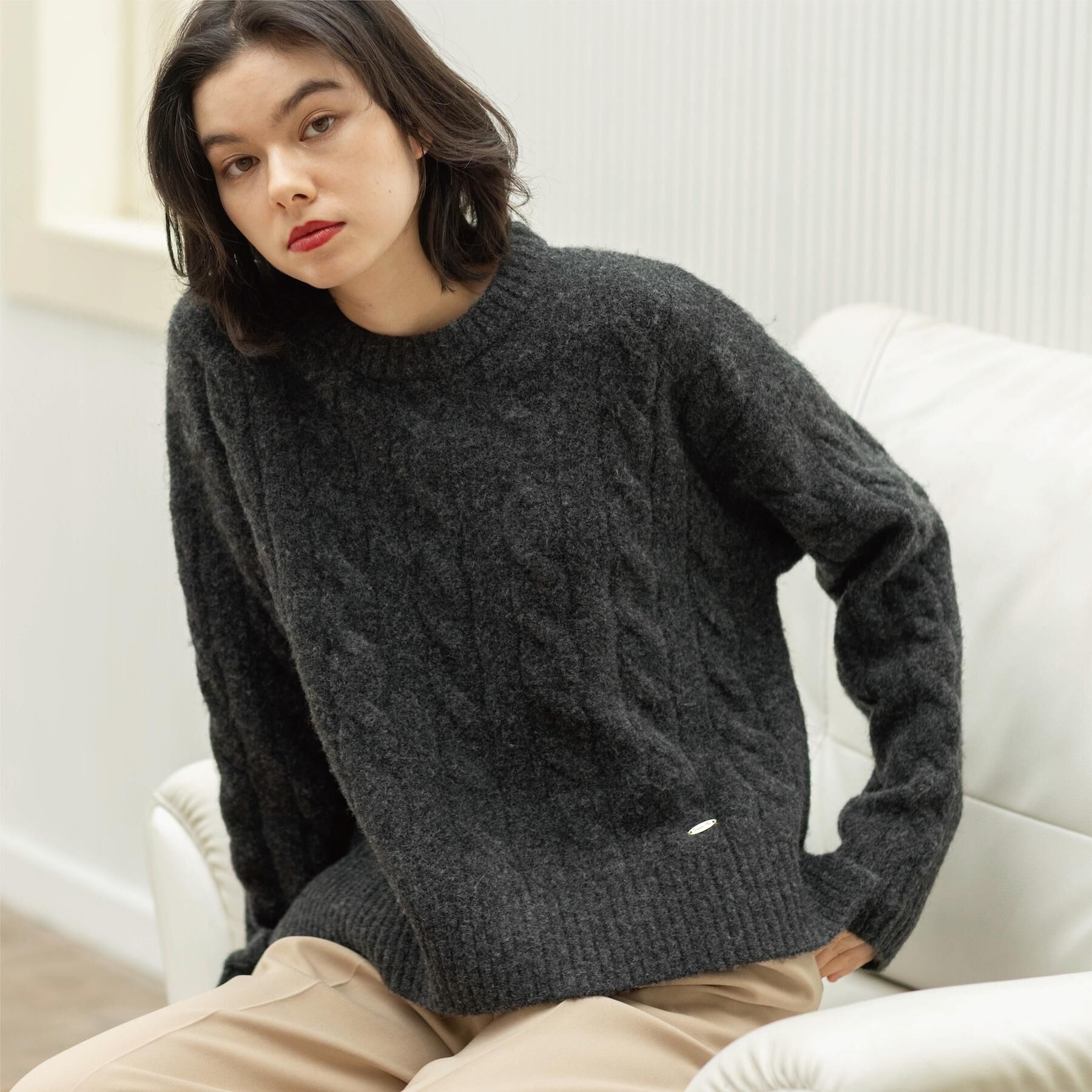 OPAQUE.CLIP「MIXミドルゲージケーブルニット【洗濯機OK】」|ニット・セーター|