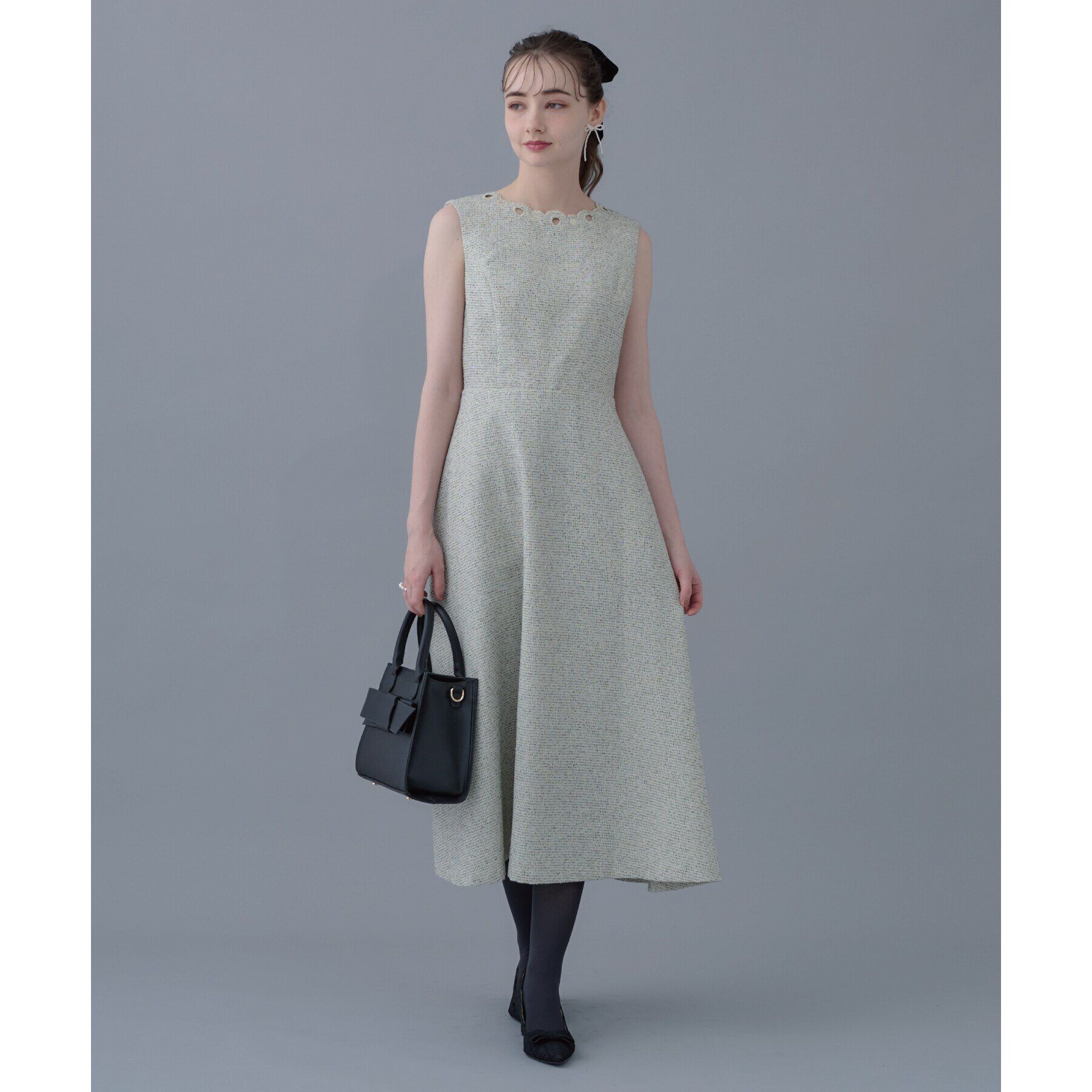 Couture broach「【美シルエット・上品ワンピ】エンブロネック ツイードワンピ」|ワンピース|