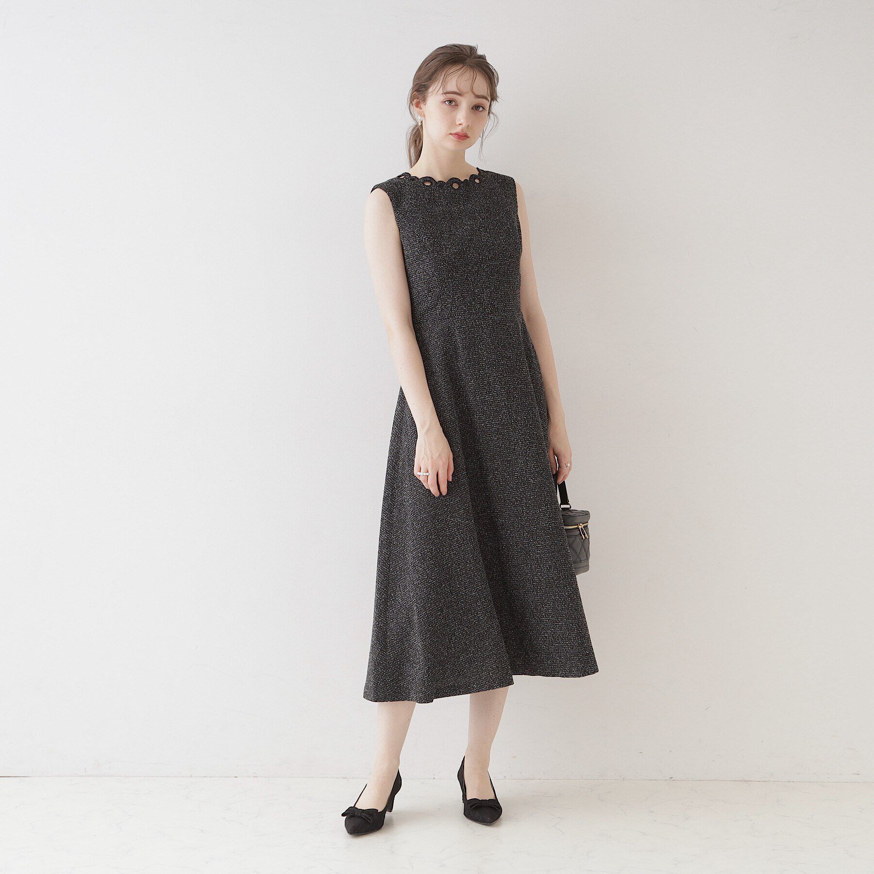 Couture broach「【美シルエット・上品ワンピ】エンブロネック ツイードワンピ」|ワンピース|