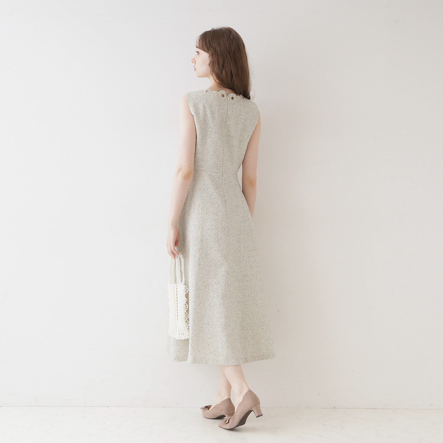 Couture broach「【美シルエット・上品ワンピ】エンブロネック ツイードワンピ」|ワンピース|
