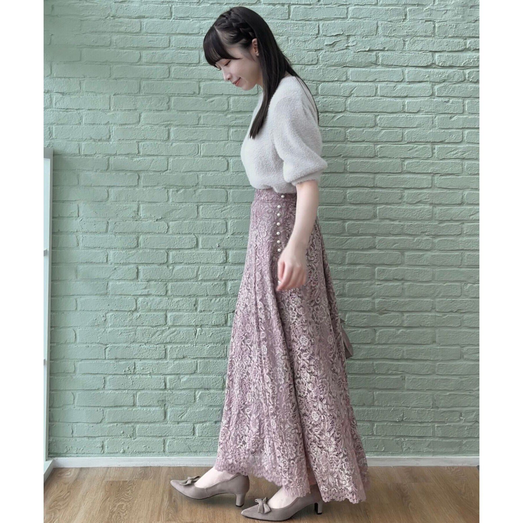 Couture broach「リボン付きラメフェザー5分袖ニット」|ニット・セーター|