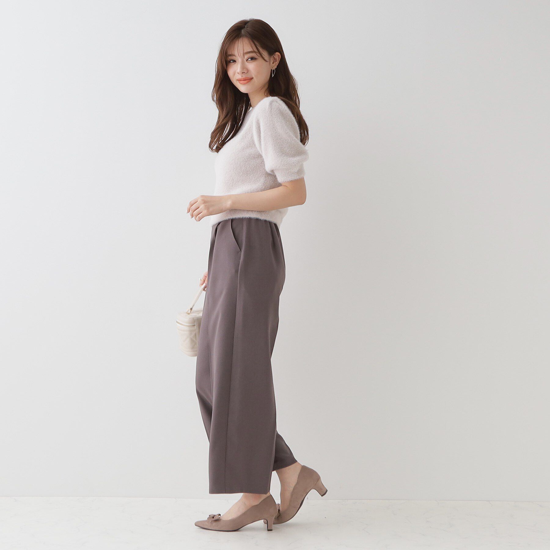 Couture broach「リボン付きラメフェザー5分袖ニット」|ニット・セーター|