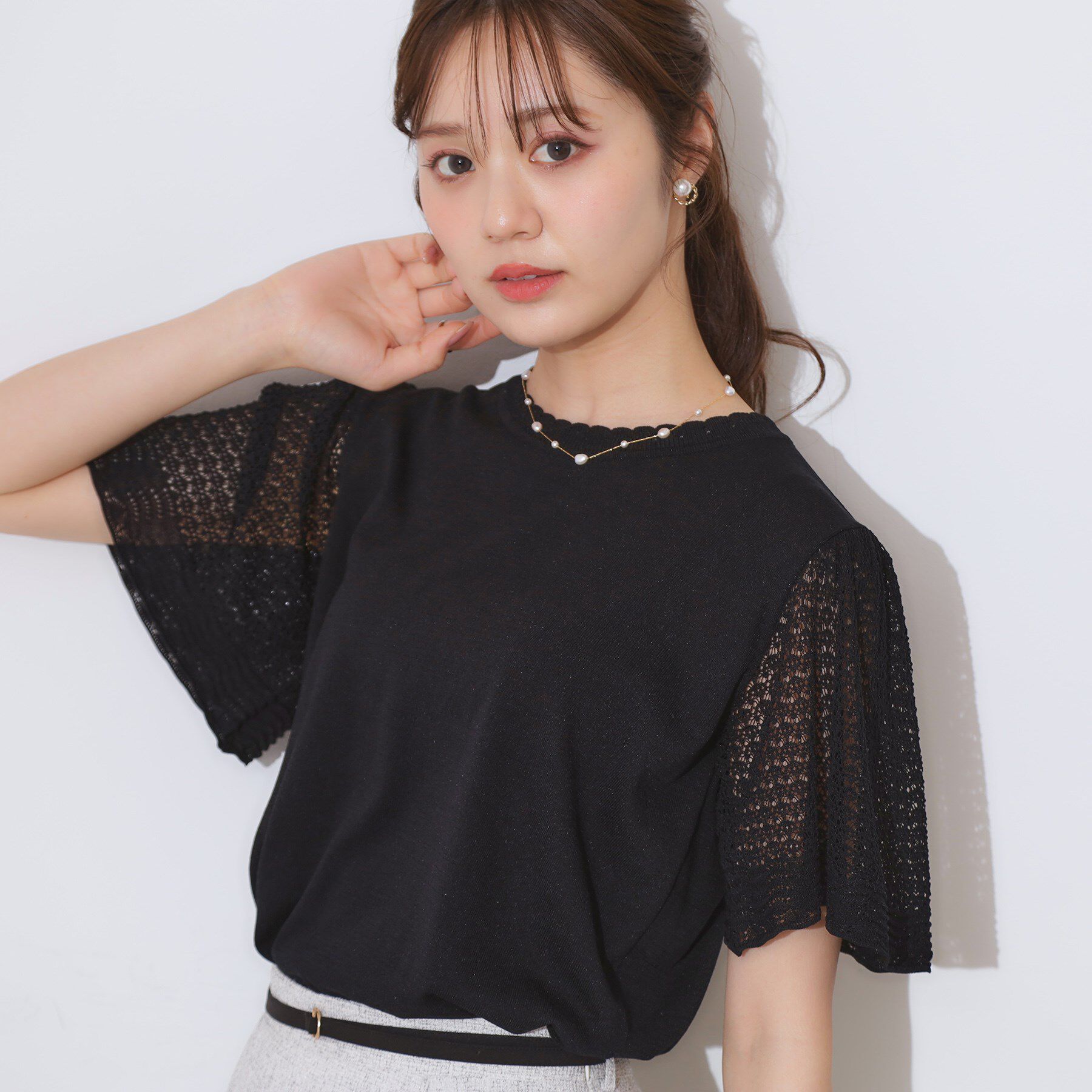 Couture broach「【手洗い可能・UV・アンチピリング・接触冷感・二の腕カバー】透かし袖ニットトップス」|ニット・セーター|