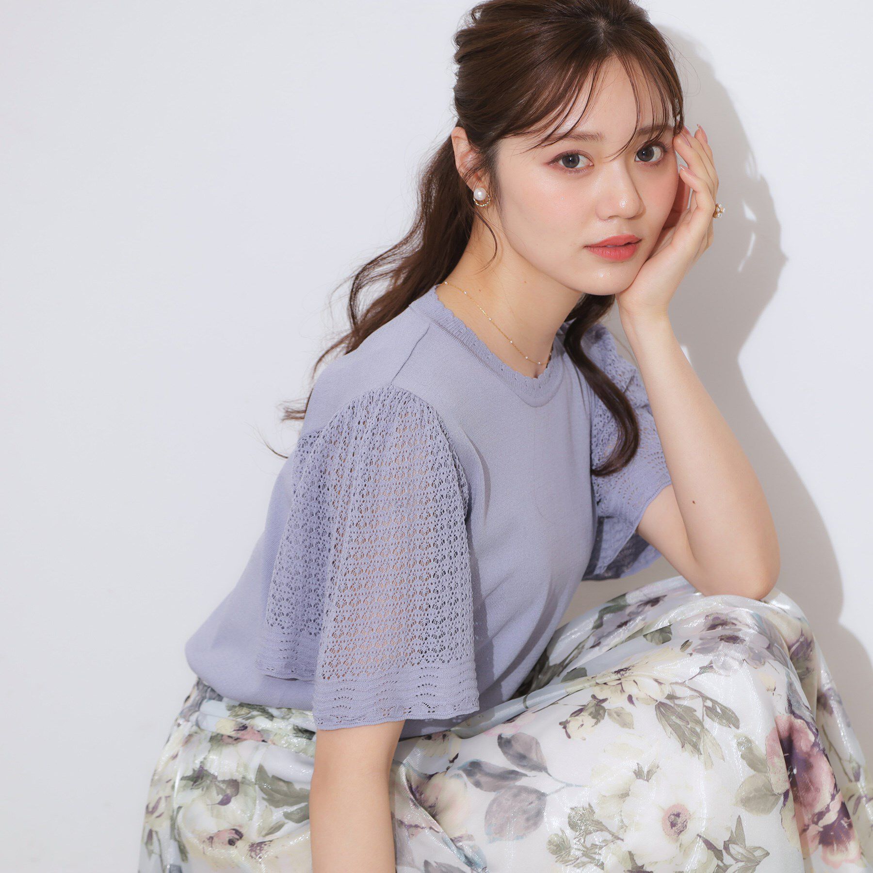 Couture broach「【手洗い可能・UV・アンチピリング・接触冷感・二の腕カバー】透かし袖ニットトップス」|ニット・セーター|