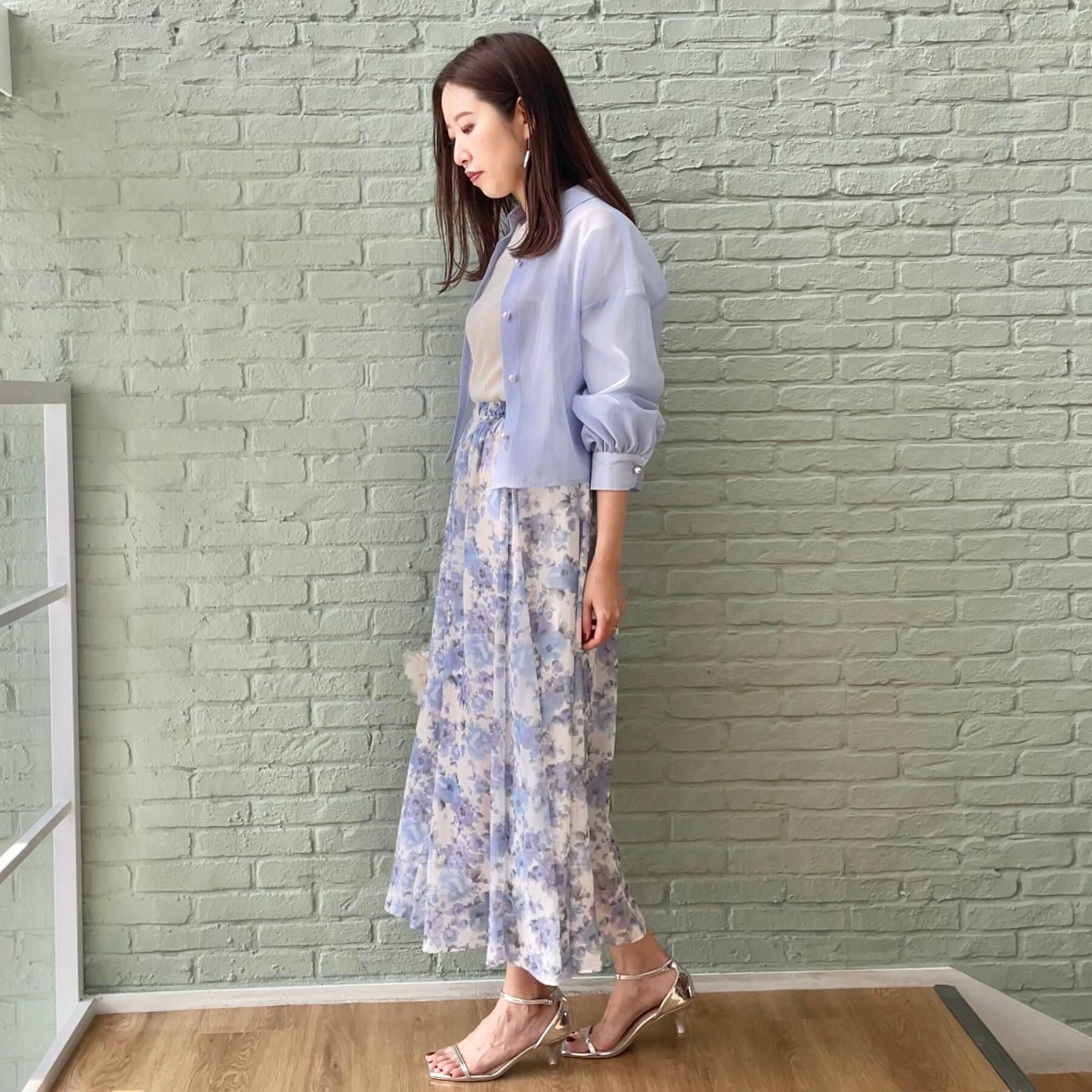 Couture broach「【華やか・ウエストゴム】かすれプリント楊柳スカート」|スカート|