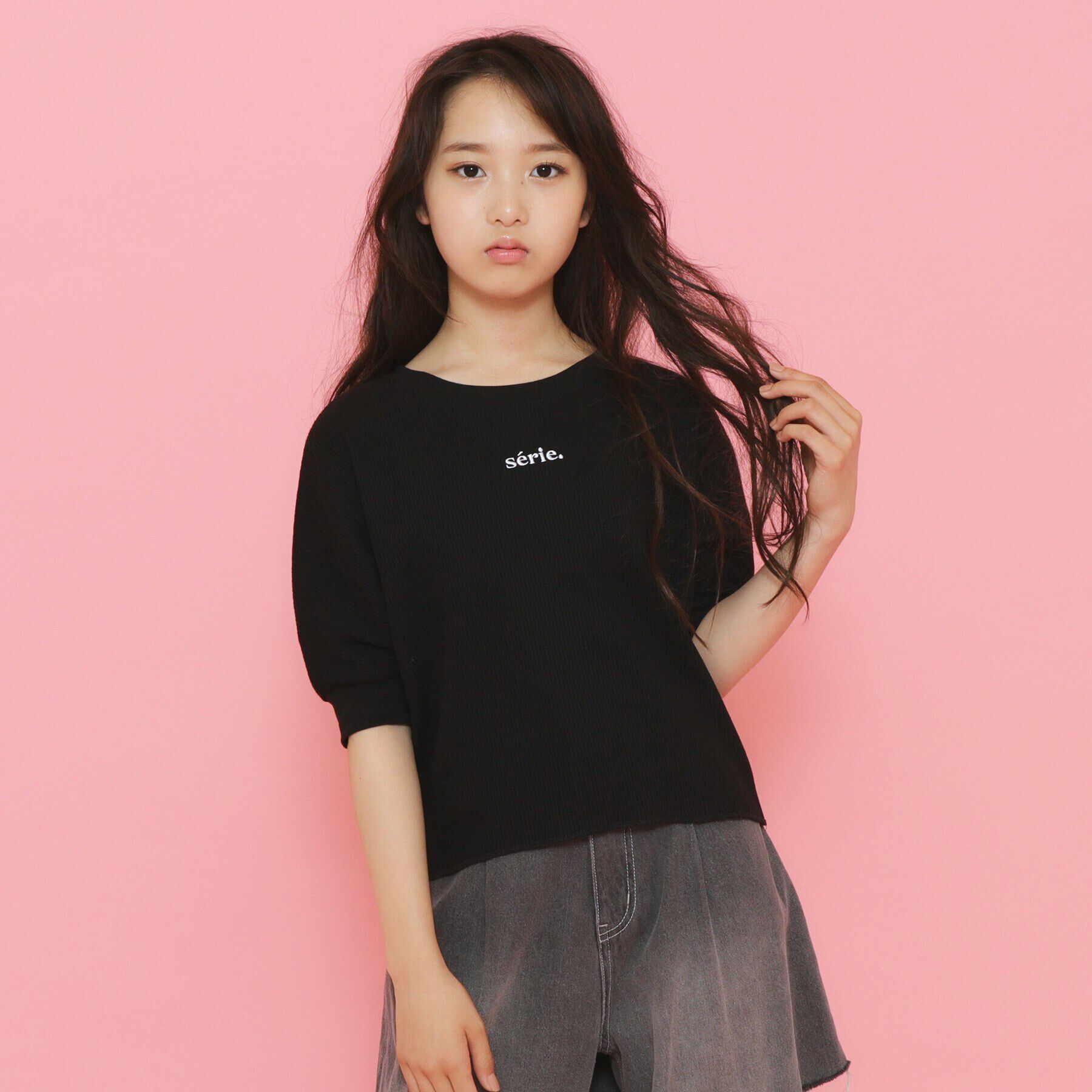 PINK-latte「【130cmあり】サーマルTシャツ」|Tシャツ・カットソー|ブラック(019)