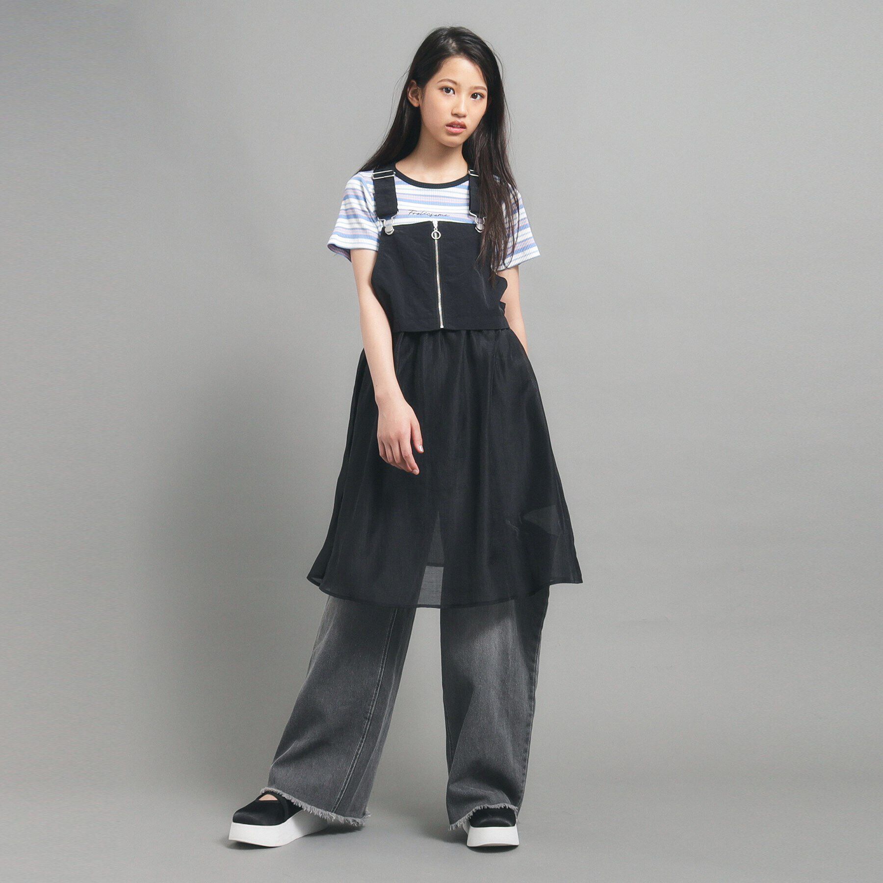 PINK-latte「チュール切り替えワンピース」|ジャンパースカート|ブラック(019)