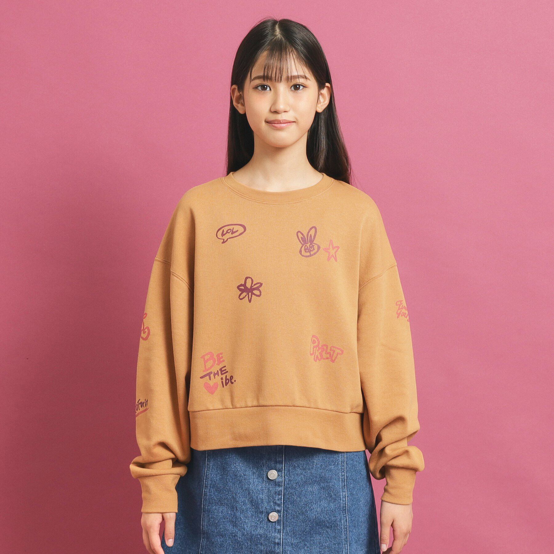 PINK-latte「落書き風プリント短丈プルオーバー」|Tシャツ・カットソー|