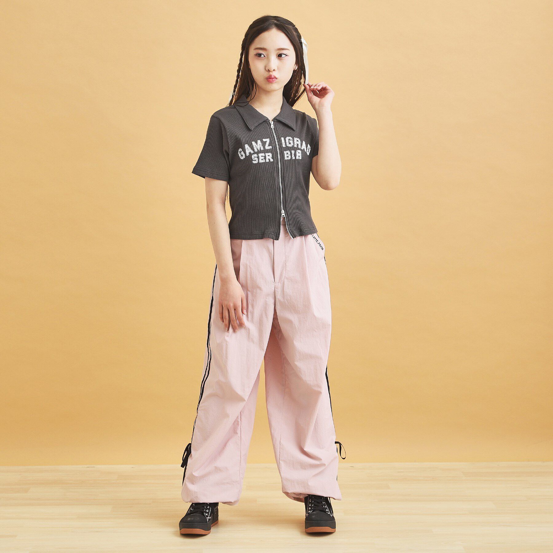 PINK-latte「襟付きテレコダブルジッププルオーバー」|Tシャツ・カットソー|