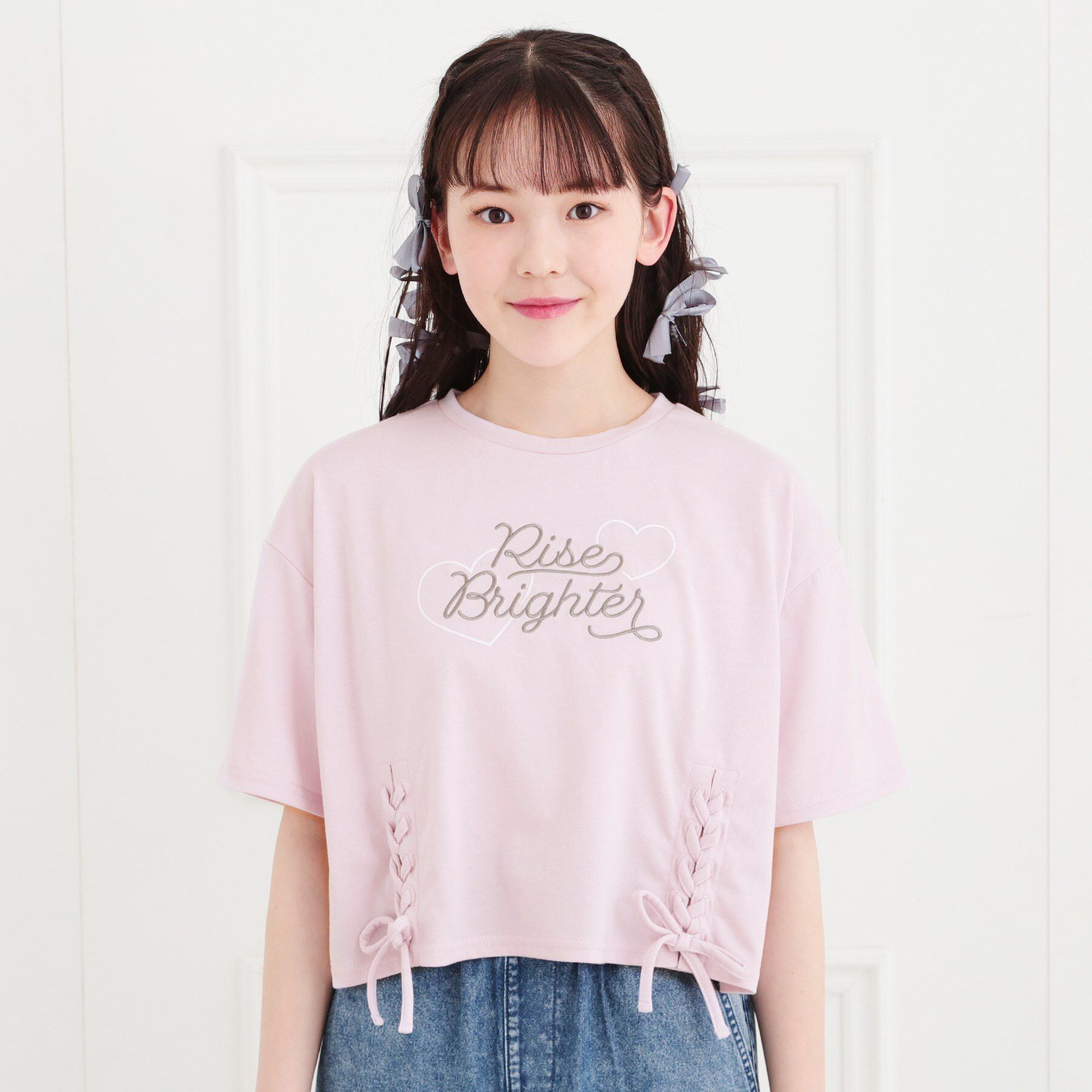 PINK-latte「レースアップTシャツ」|Tシャツ・カットソー|