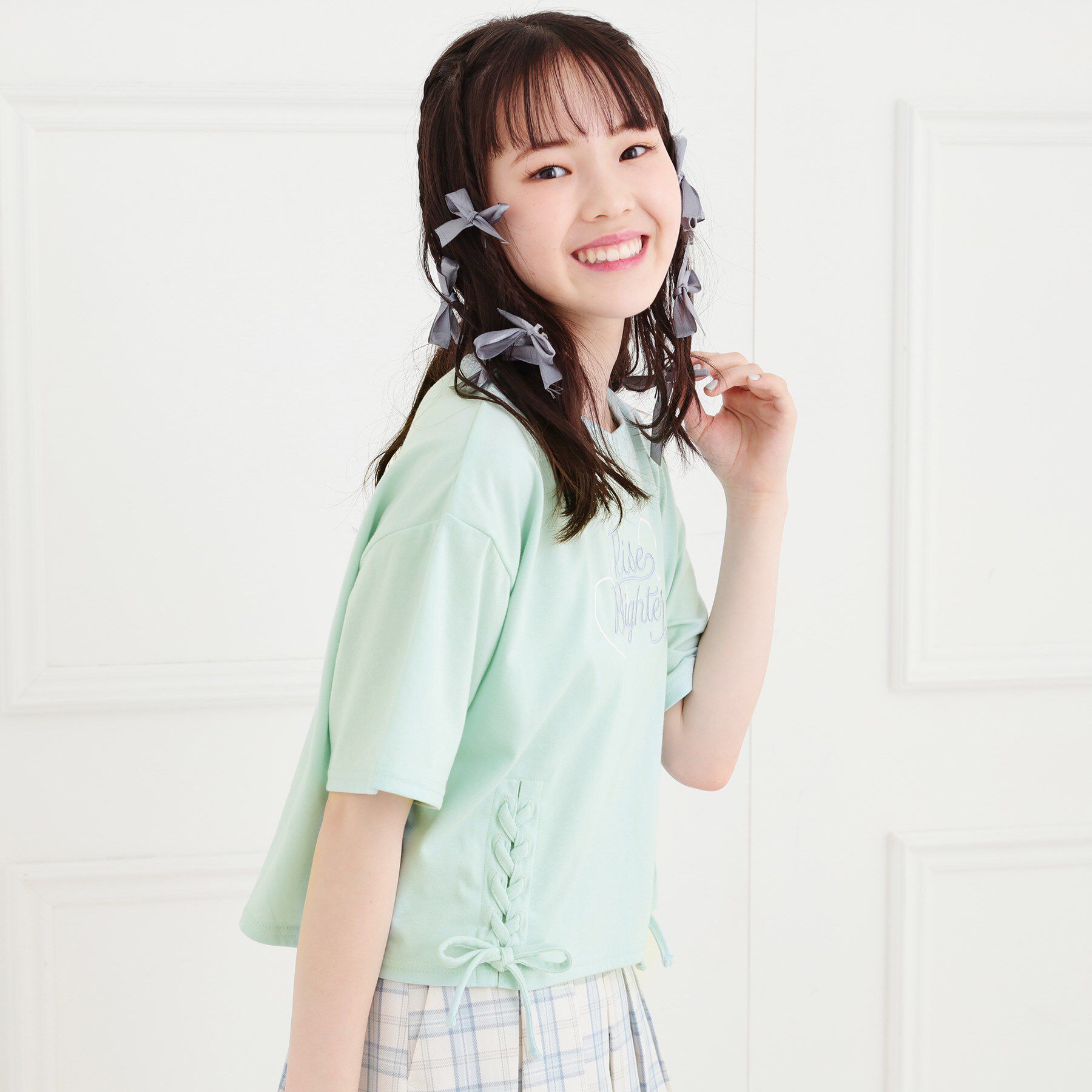 PINK-latte「レースアップTシャツ」|Tシャツ・カットソー|