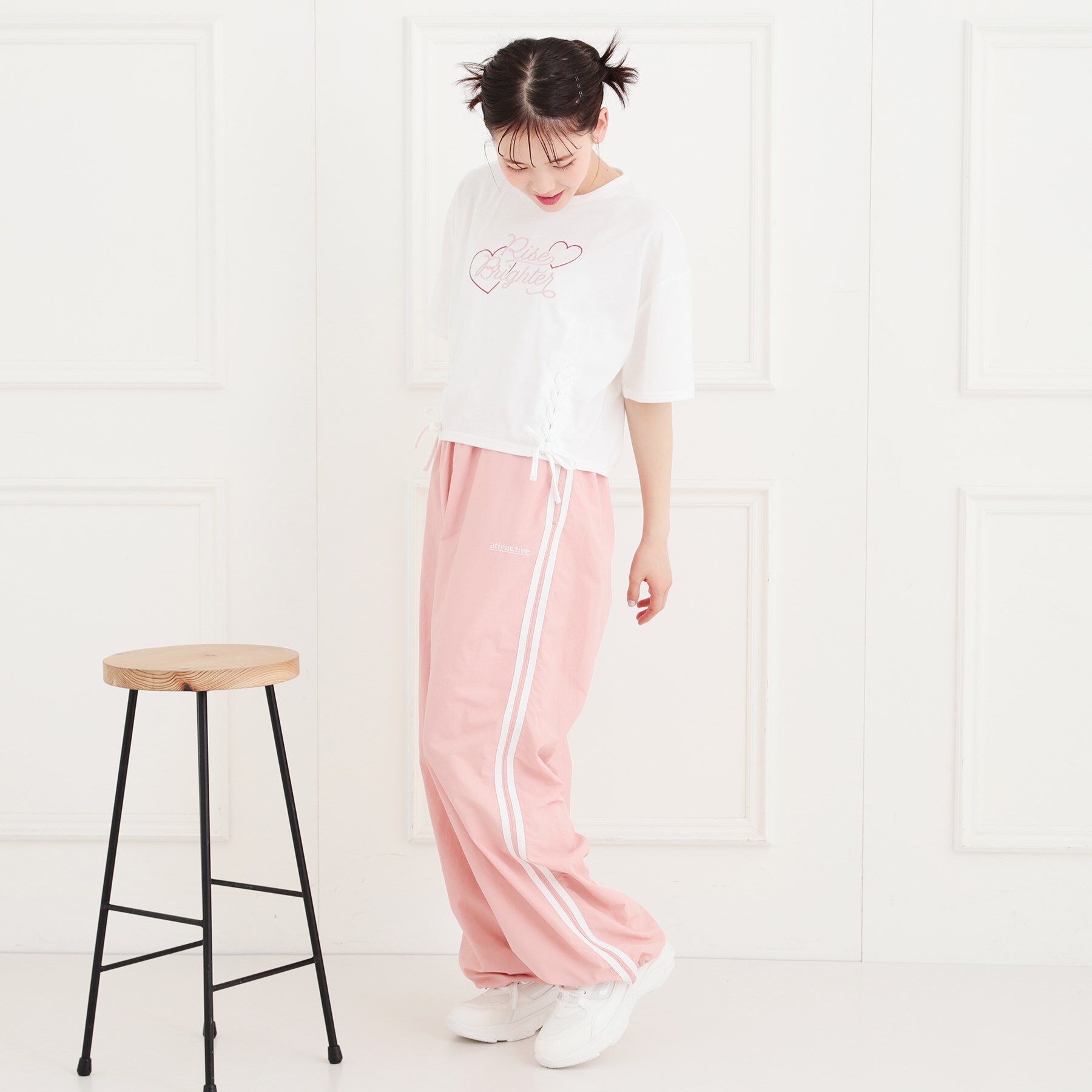 PINK-latte「レースアップTシャツ」|Tシャツ・カットソー|