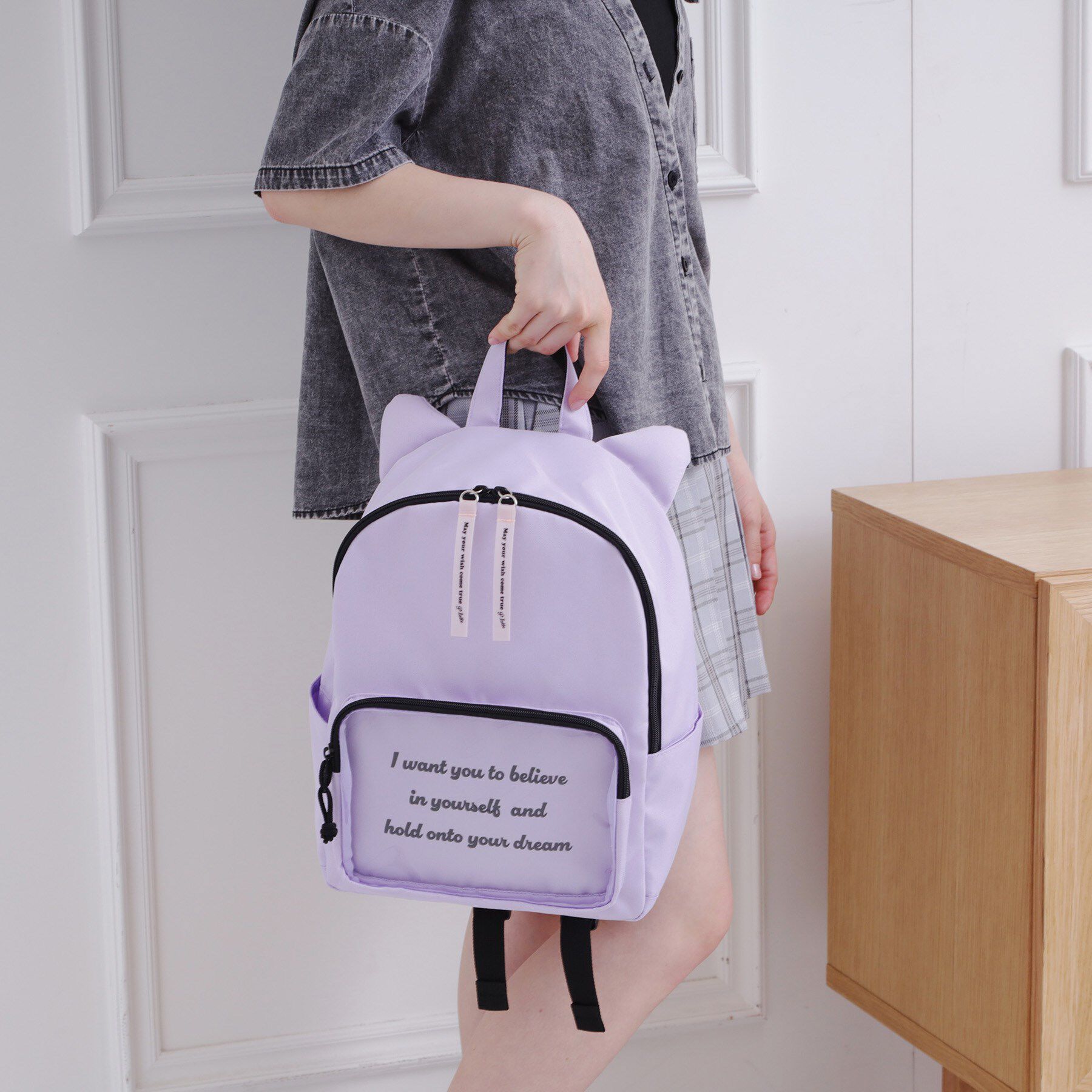 PINK-latte「【本体容量約14L】ネコミミリュック」|リュック|パープル(081)