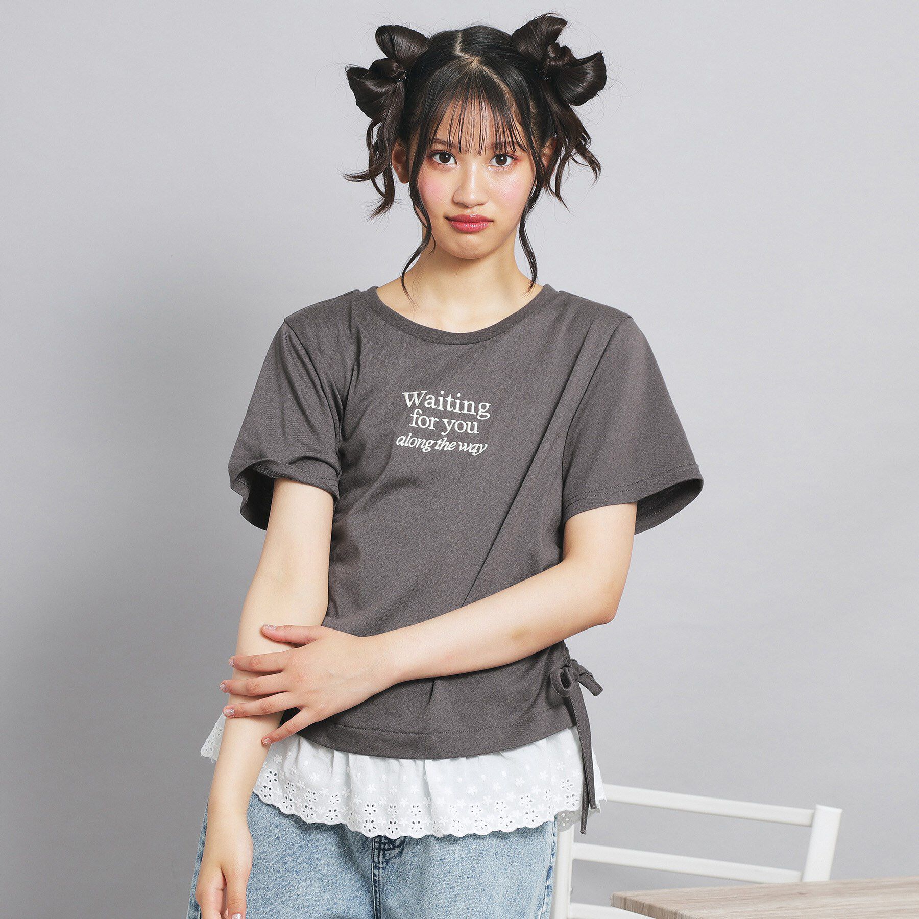 PINK-latte「裾レースドロストトップス」|Tシャツ・カットソー|