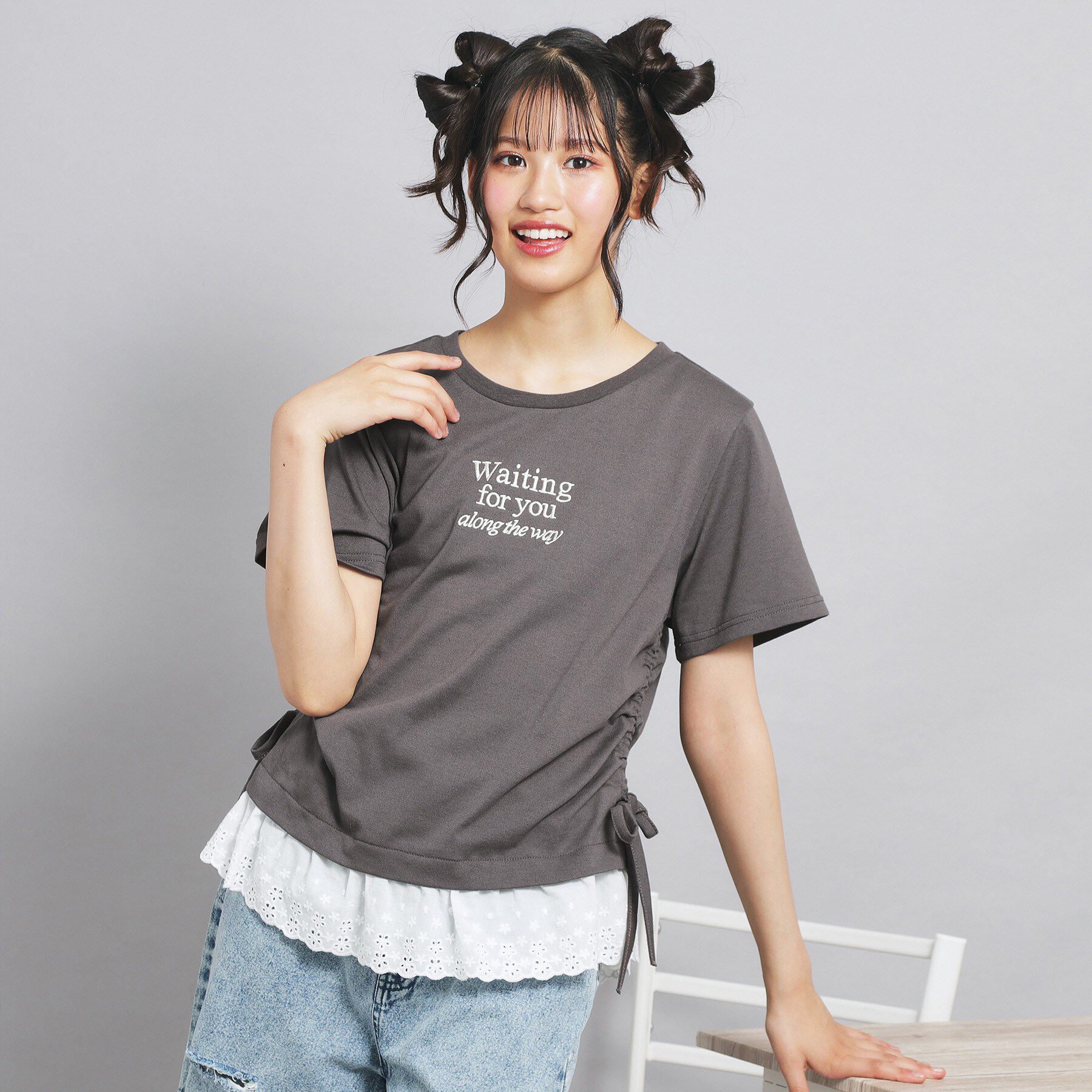 PINK-latte「裾レースドロストトップス」|Tシャツ・カットソー|