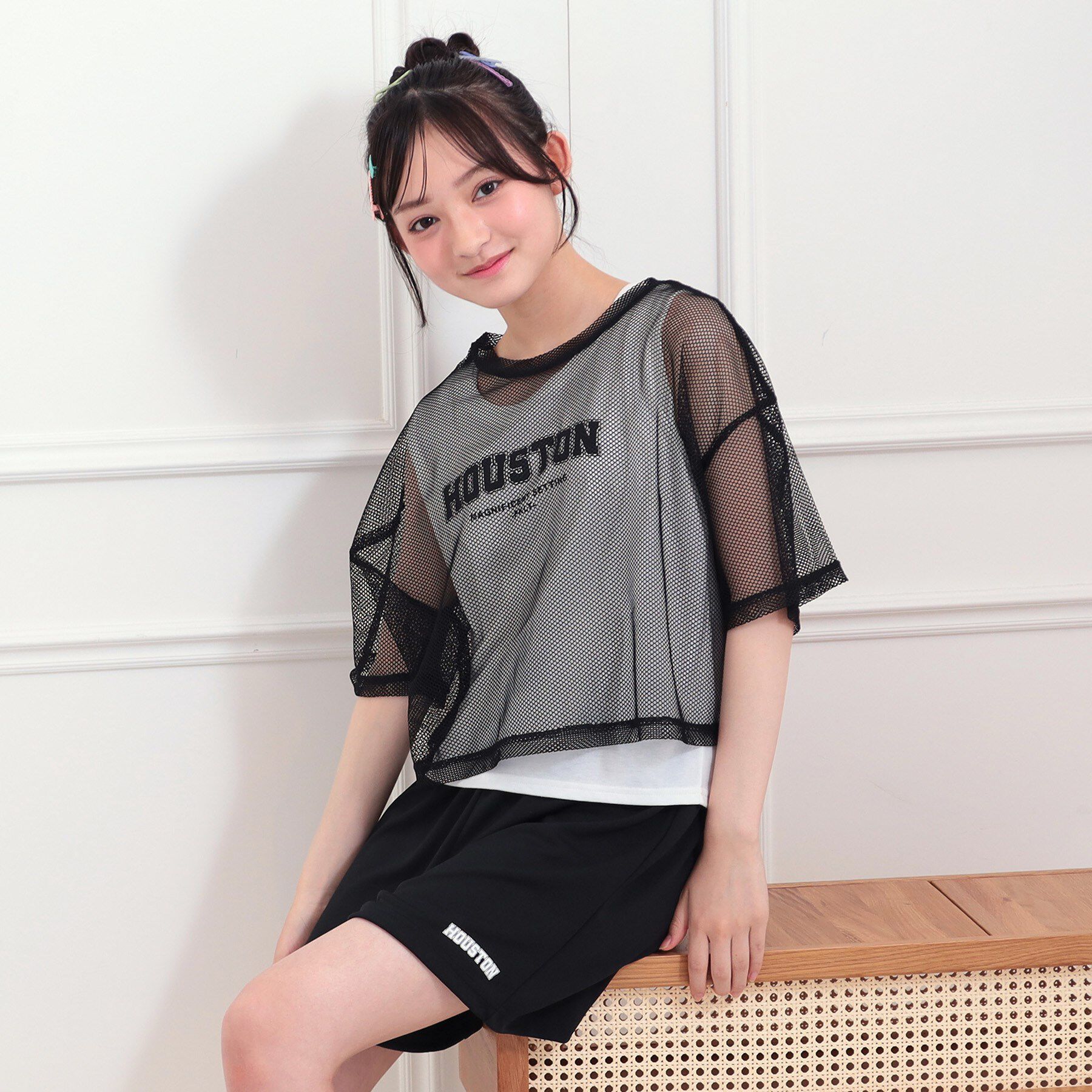 PINK-latte「【セットアップアイテム】メッシュコーデ3点セット」|その他|ブラック(019)