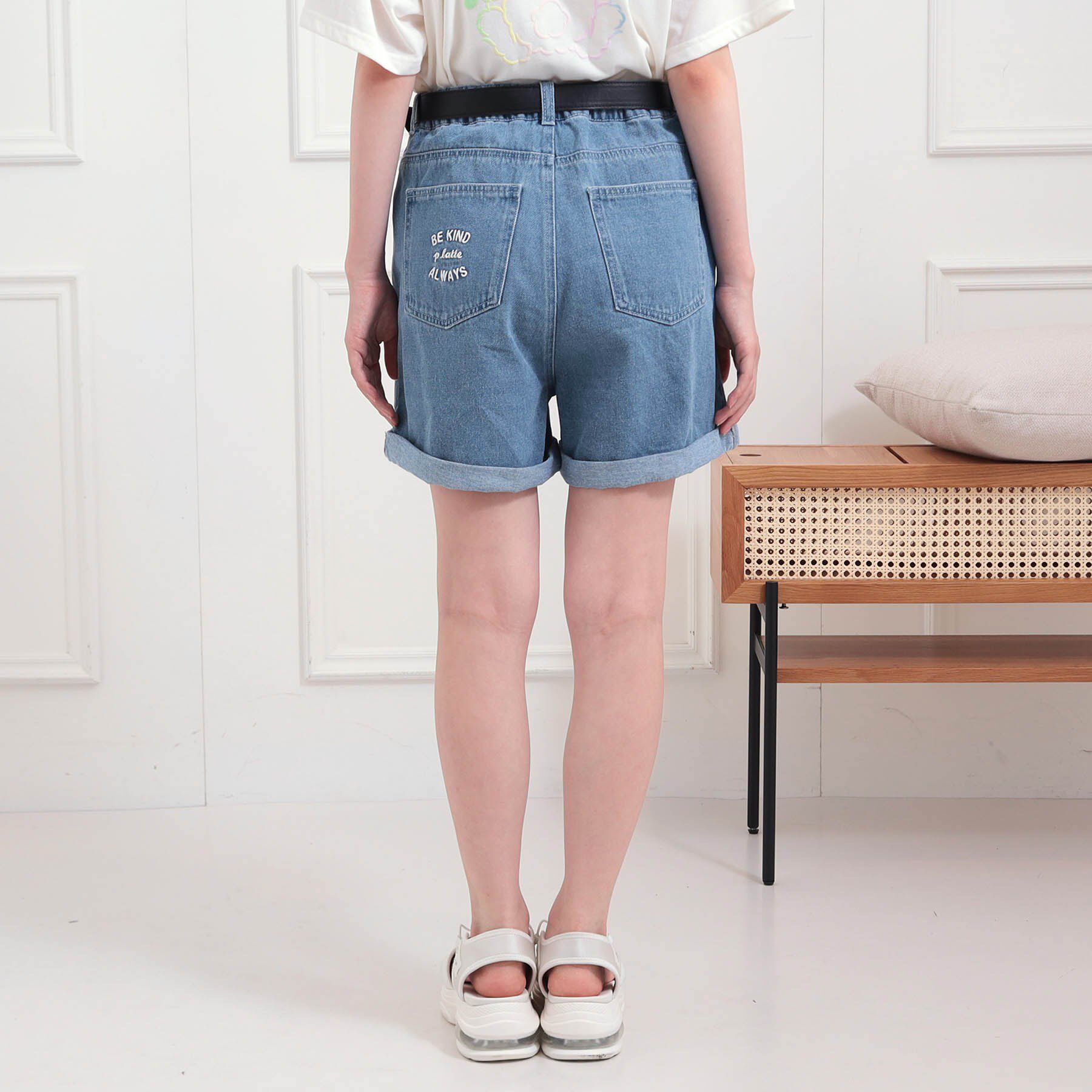 PINK-latte「ベルト付きデニムショートパンツ」|キュロット|