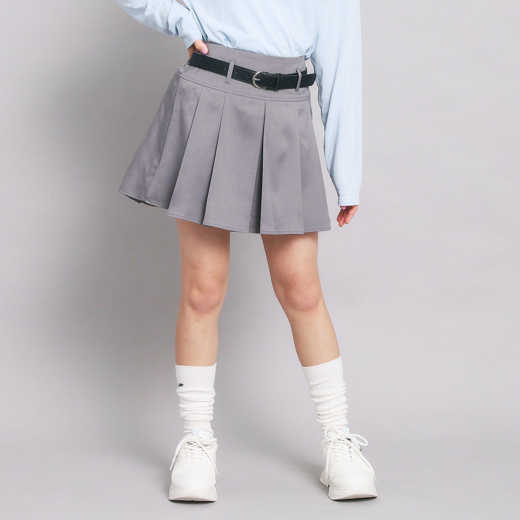 PINK-latte「ベルト付プリーツスカート」|スカート|チャコールグレー(0