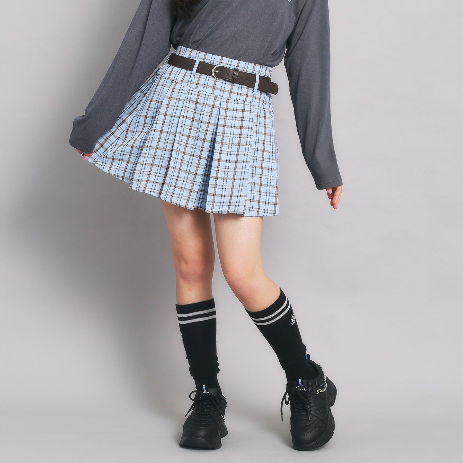 PINK-latte「ベルト付プリーツスカート」|スカート|サックスブルー(29