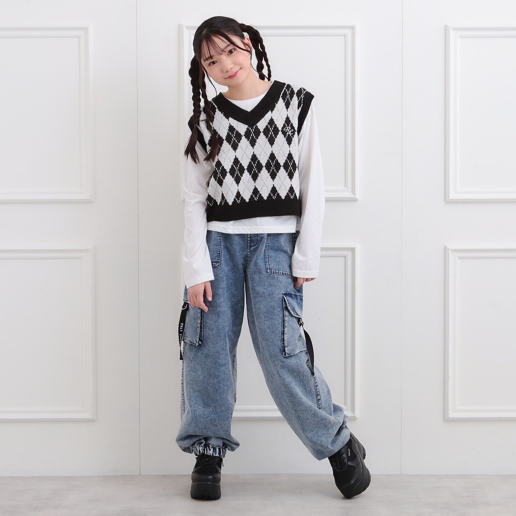 PINK-latte「【セットアイテム】ニットベスト＋ロンT」|ベスト・ジレ|