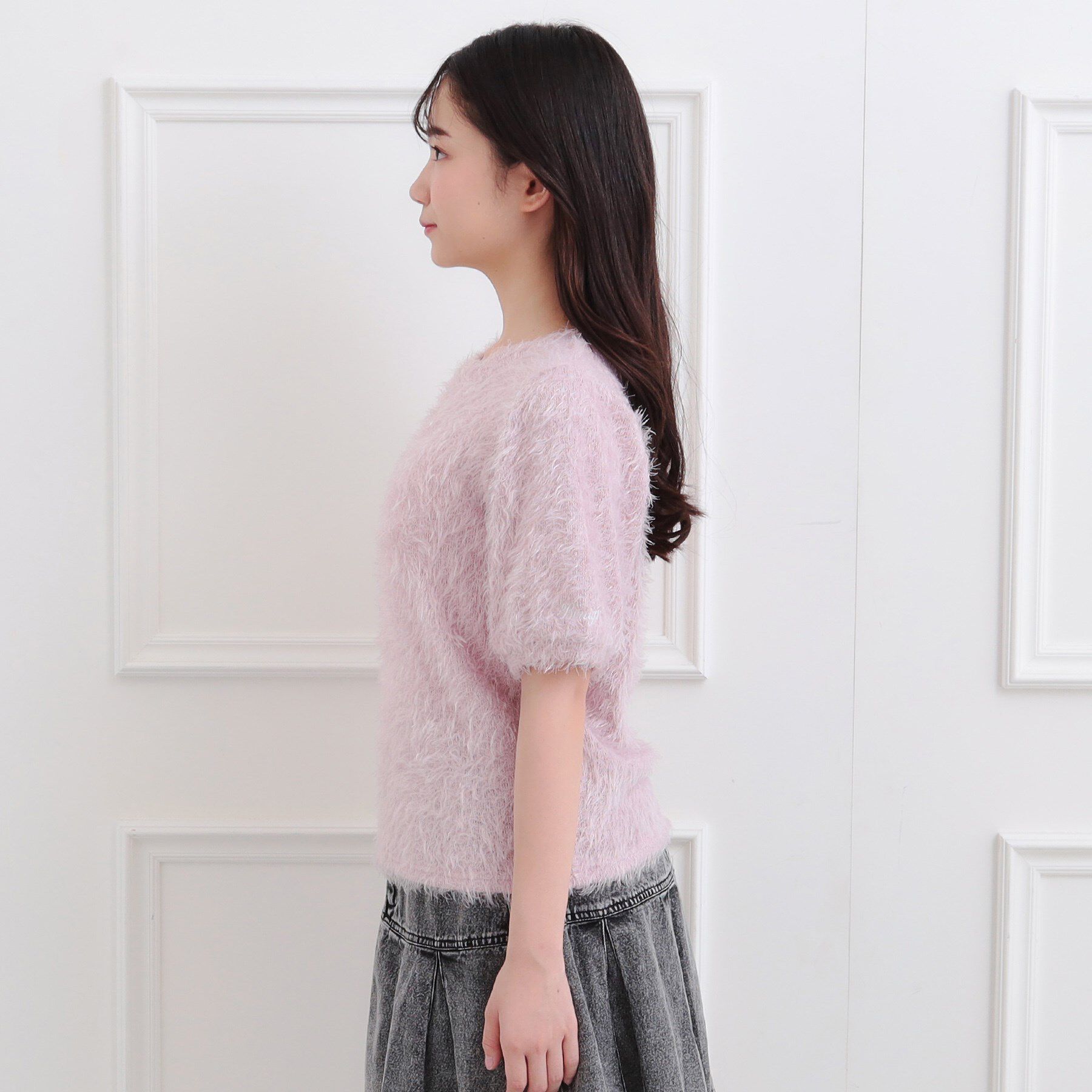 PINK-latte「ふわふわパフスリーブ半袖トップス」|ニット・セーター|