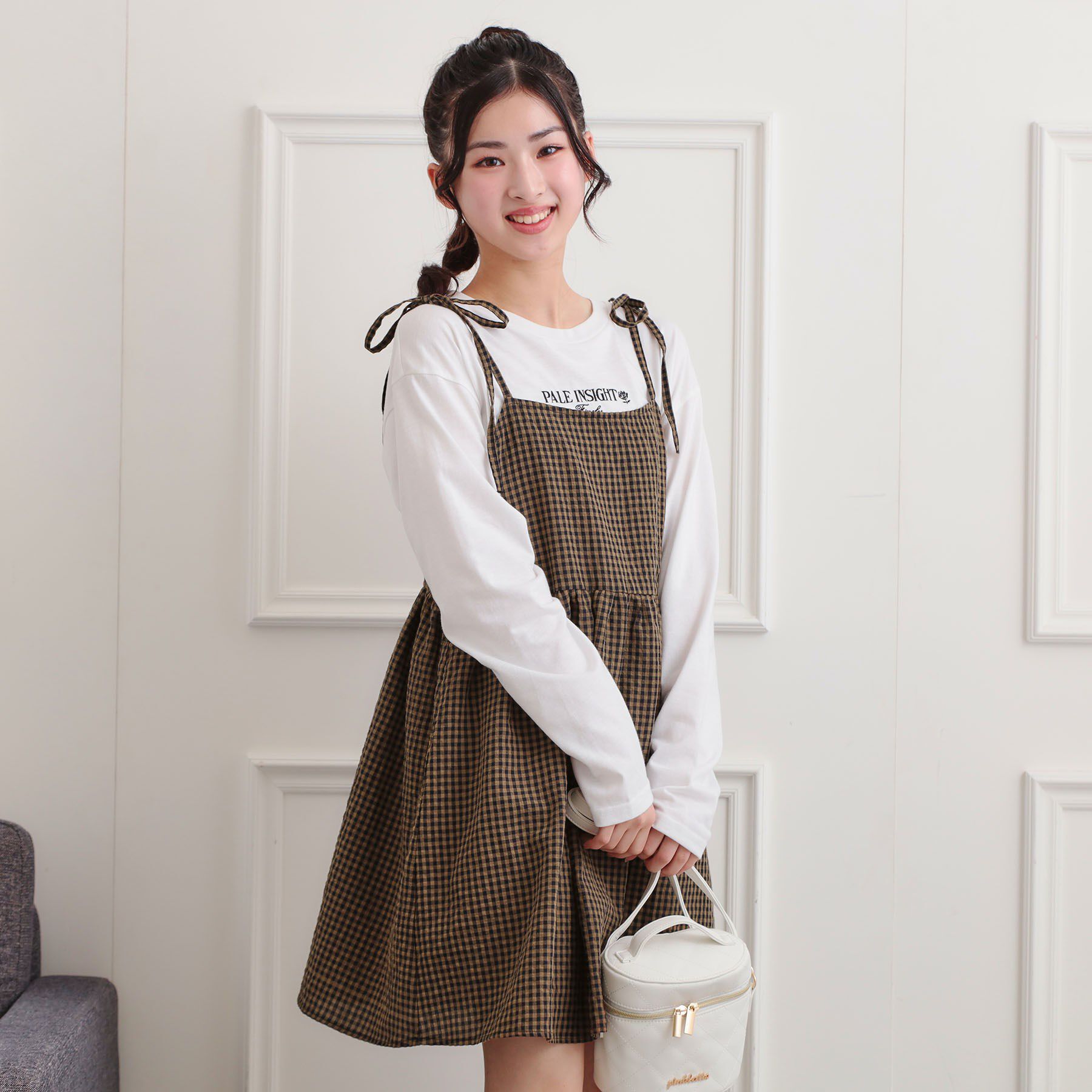 PINK-latte「ギンガムキャミワンピ＋ロンTセット」|その他|モカブラウン(242