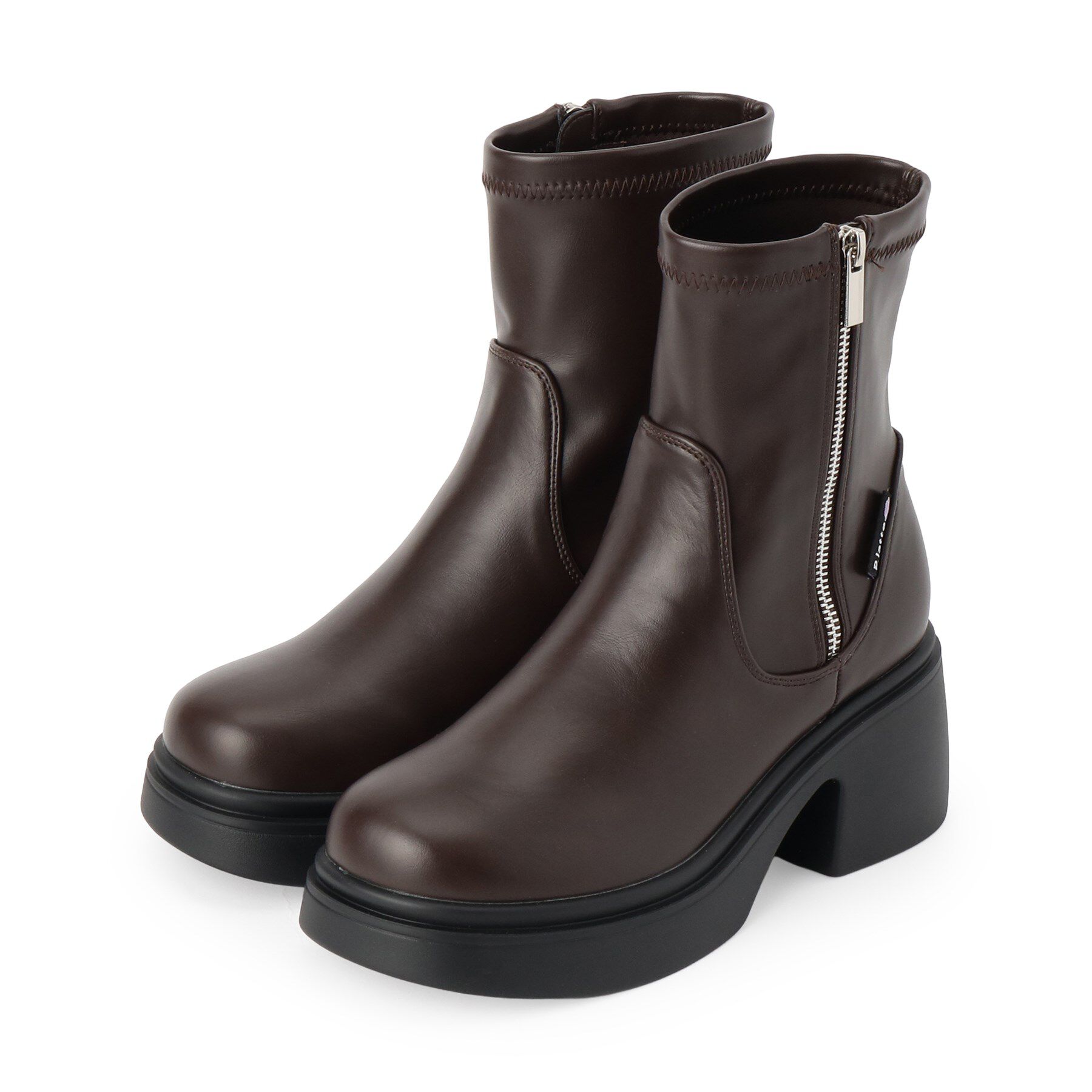 PINK-latte「ジップアップショートブーツ」|ショートブーツ|ブラウン(043)