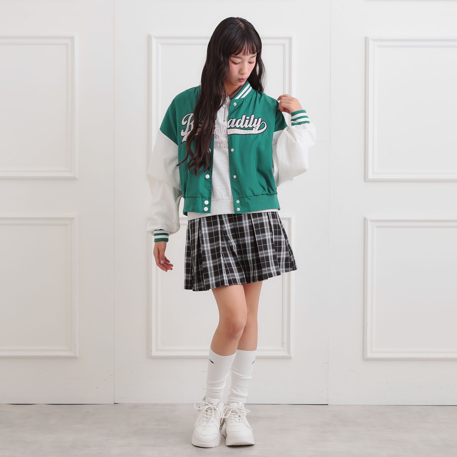 PINK-latte「ロゴアップリケスタジャン」|ブルゾン・スタジャン|