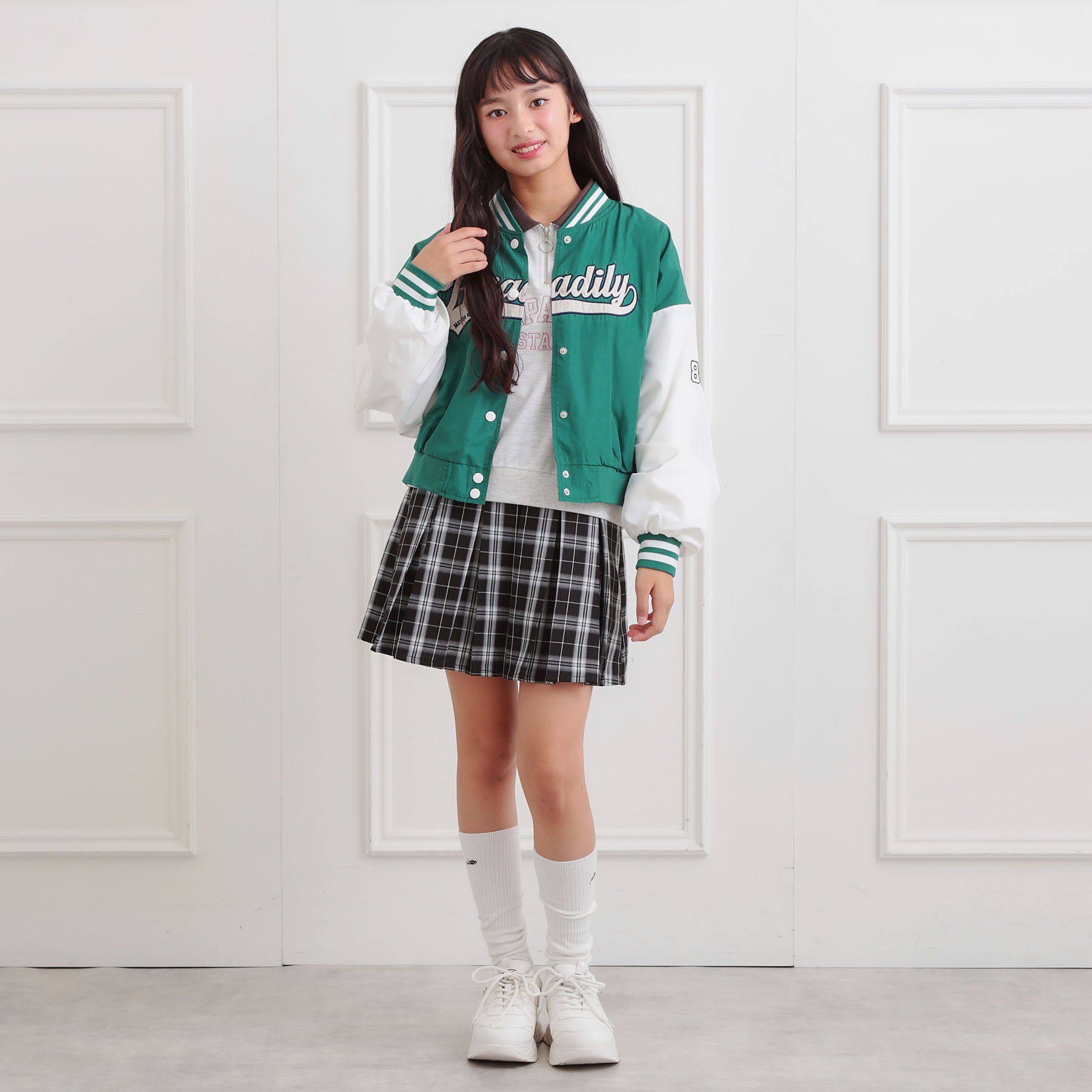 PINK-latte「ロゴアップリケスタジャン」|ブルゾン・スタジャン|