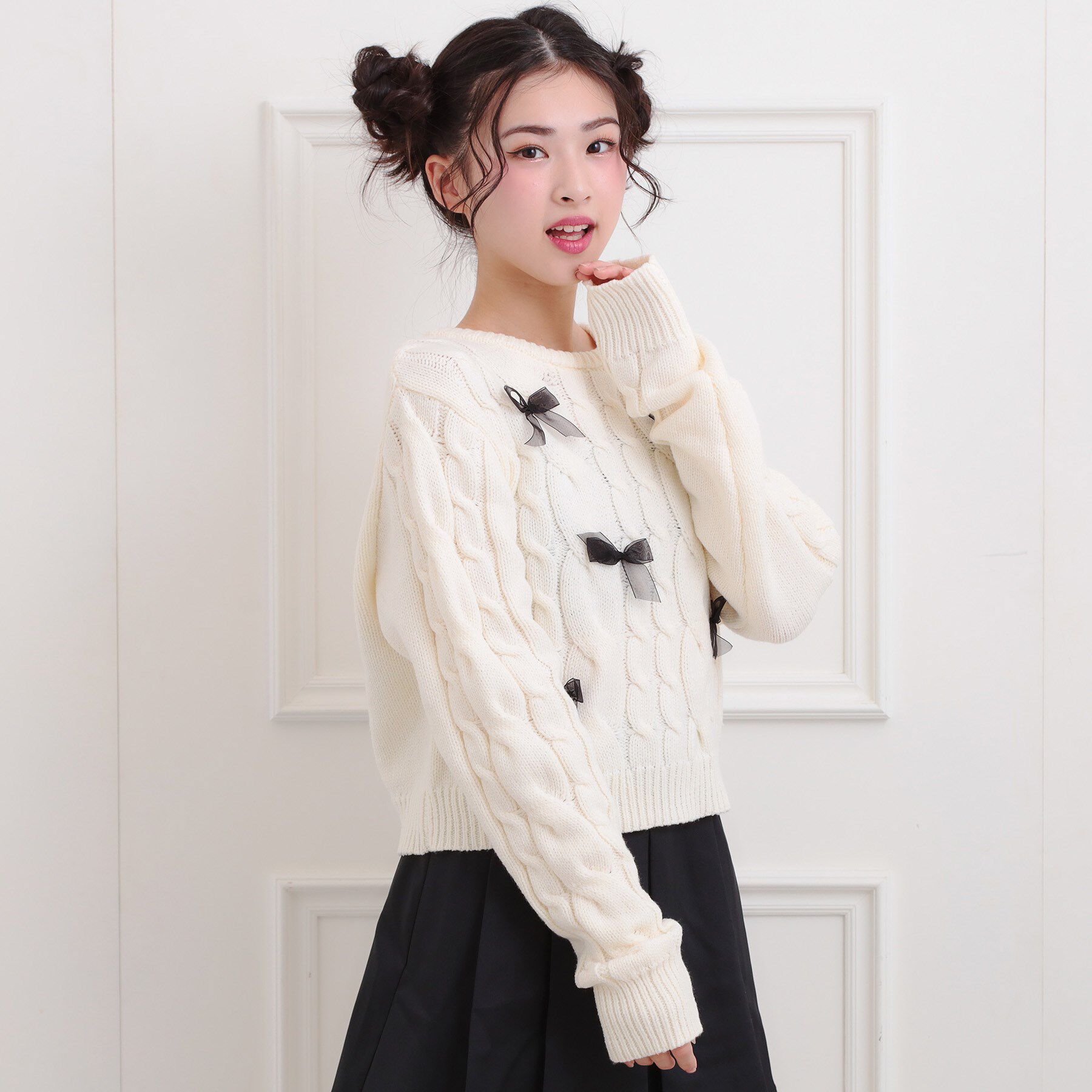 PINK-latte「リボン付ニットプルオーバー」|ニット・セーター|