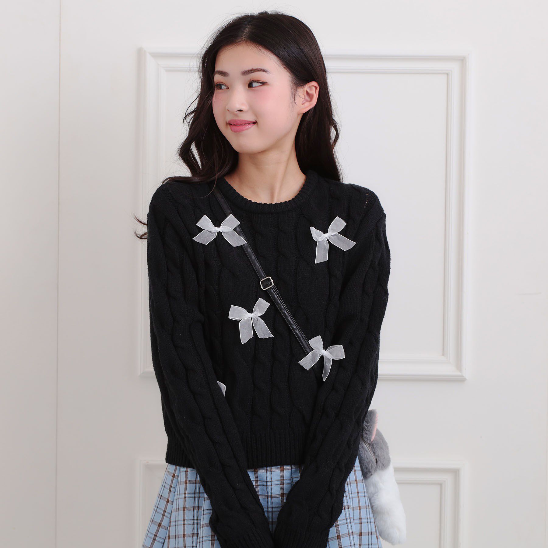 PINK-latte「リボン付ニットプルオーバー」|ニット・セーター|ブラック(019)