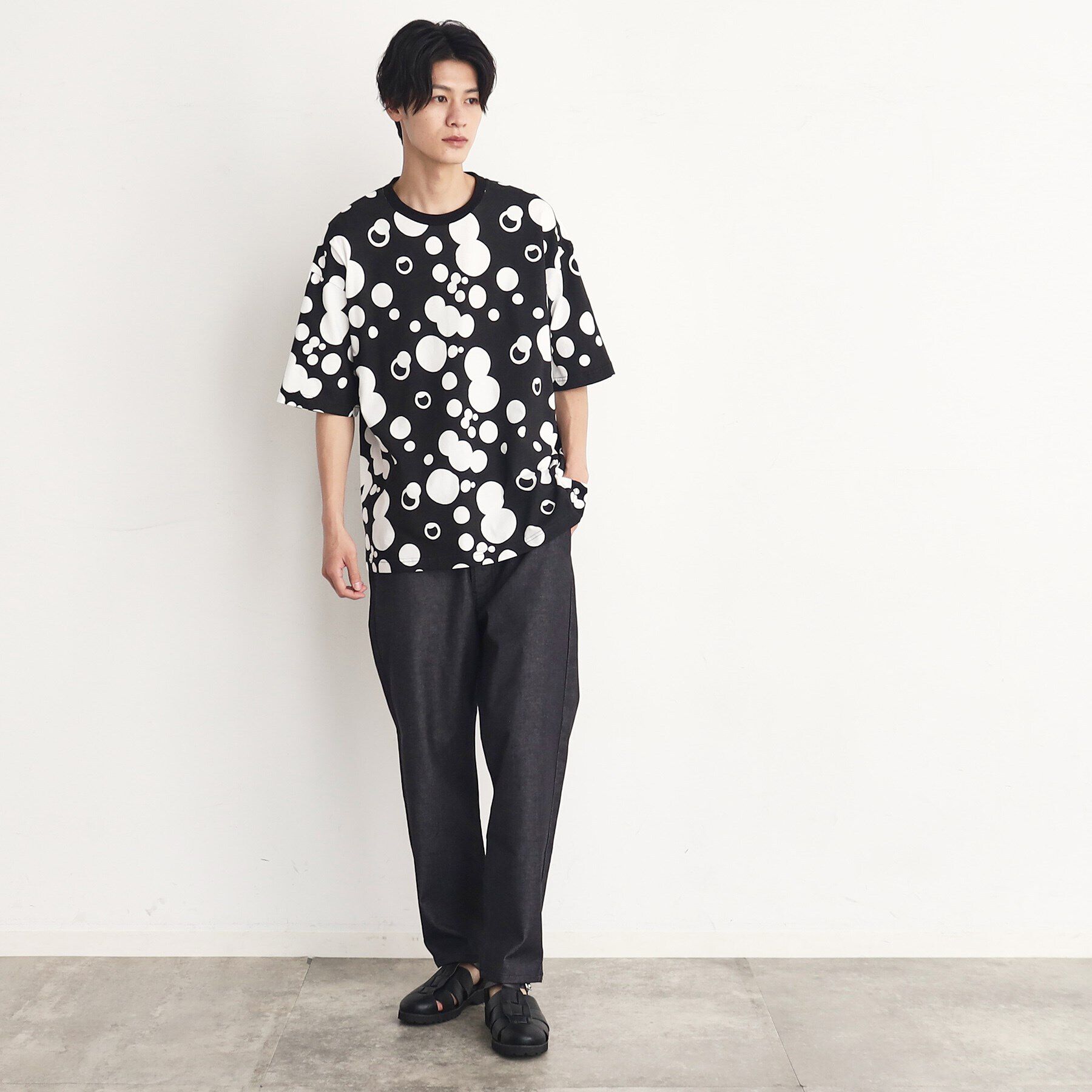 THE SHOP TK「ビッグシルエット総柄アソートTシャツ 幾何学／ドット／ストライプ／バックロゴ」|Tシャツ・カットソー|