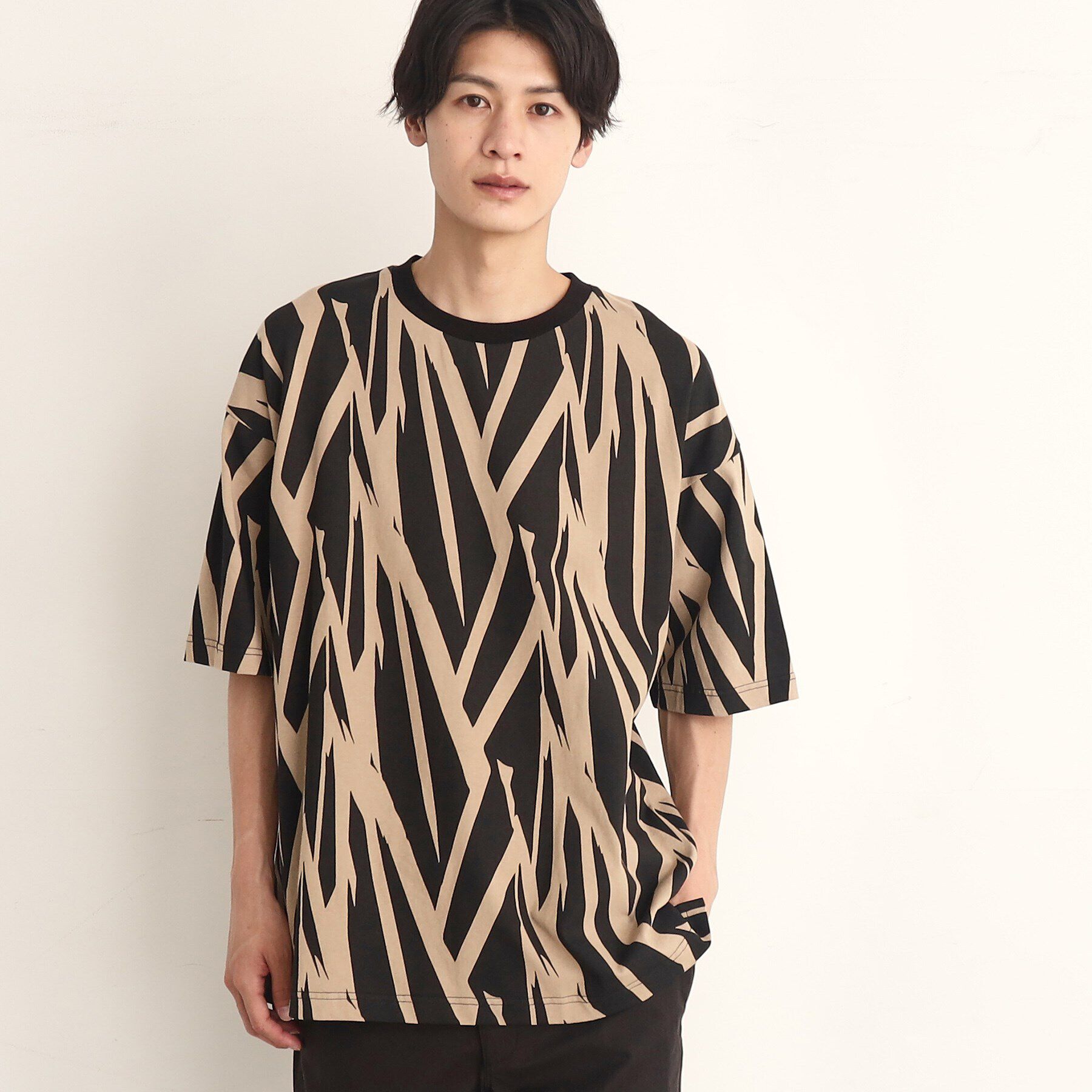 THE SHOP TK「ビッグシルエット総柄アソートTシャツ 幾何学／ドット／ストライプ／バックロゴ」|Tシャツ・カットソー|