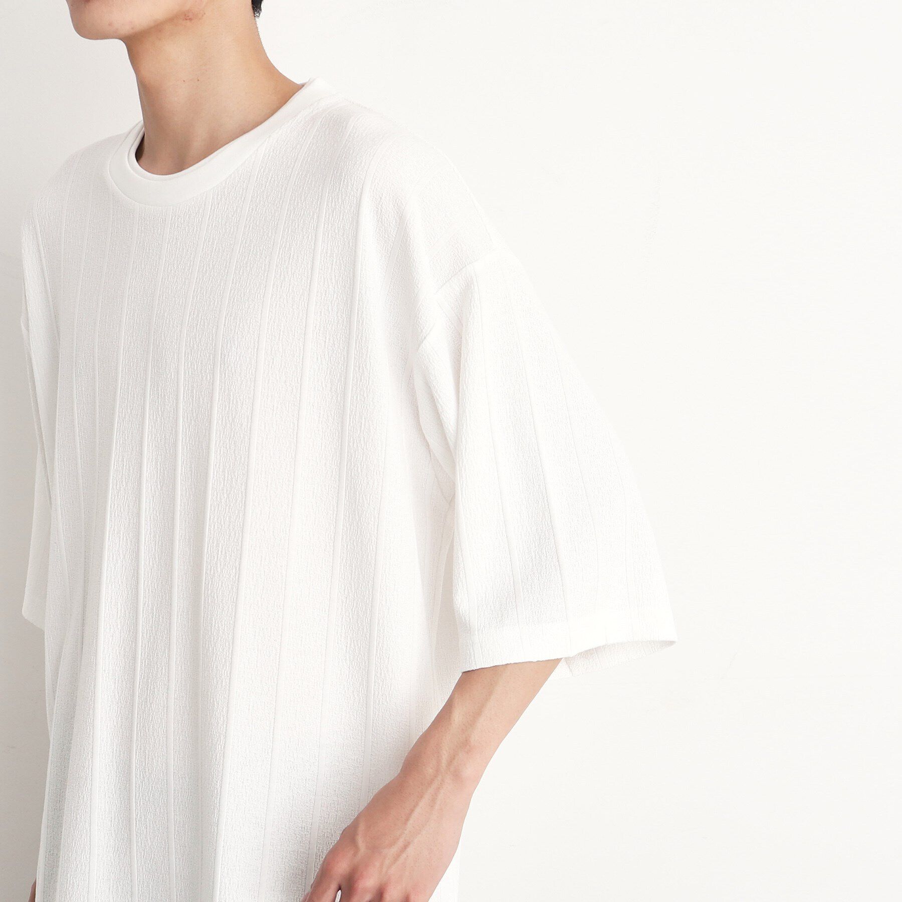 THE SHOP TK「【ビッグシルエット】ストライプジャカードフェイクレイヤードTシャツ」|Tシャツ・カットソー|