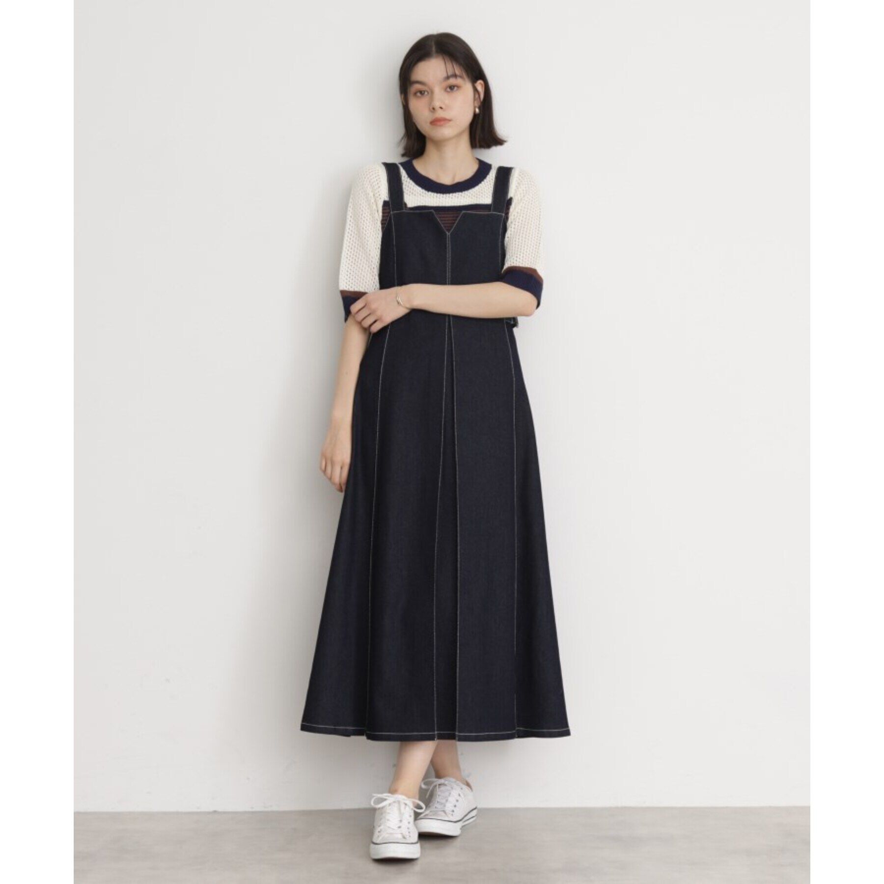 THE SHOP TK「デニムステッチジャンスカ/親子リンク」|ワンピース|