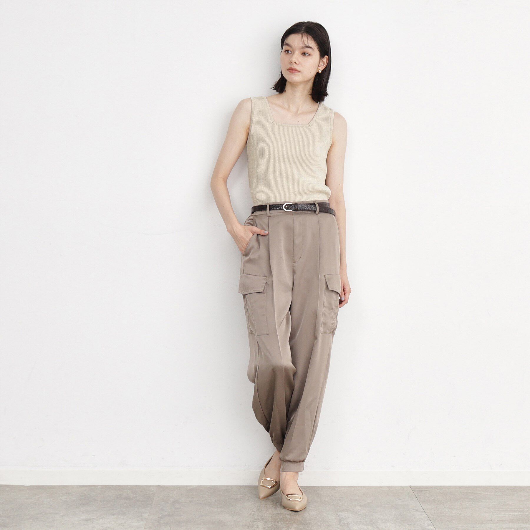 THE SHOP TK「【前後2WAY】ラメ＆ストライプリブタンク/洗える」|キャミソール|