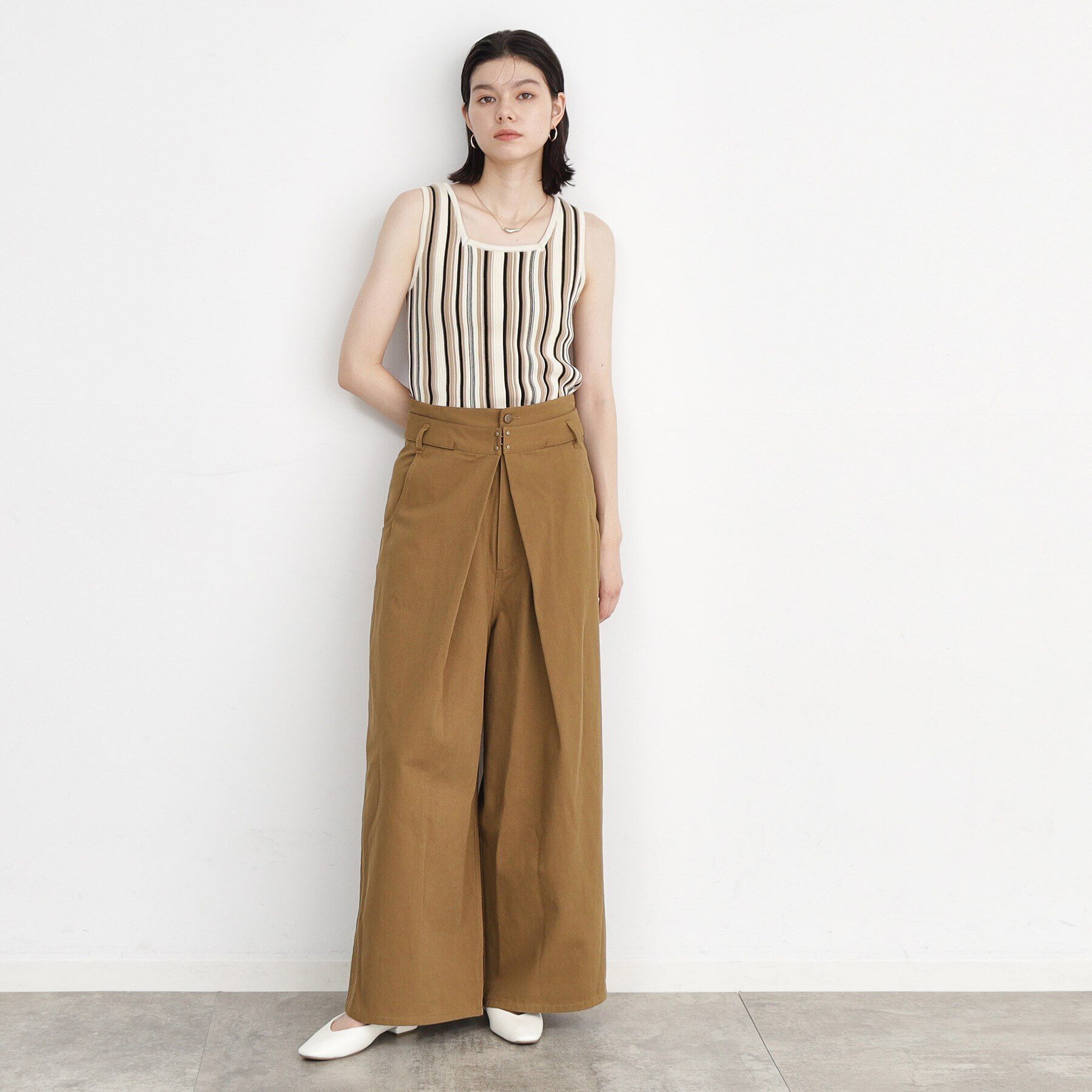 THE SHOP TK「【前後2WAY】ラメ＆ストライプリブタンク/洗える」|キャミソール|