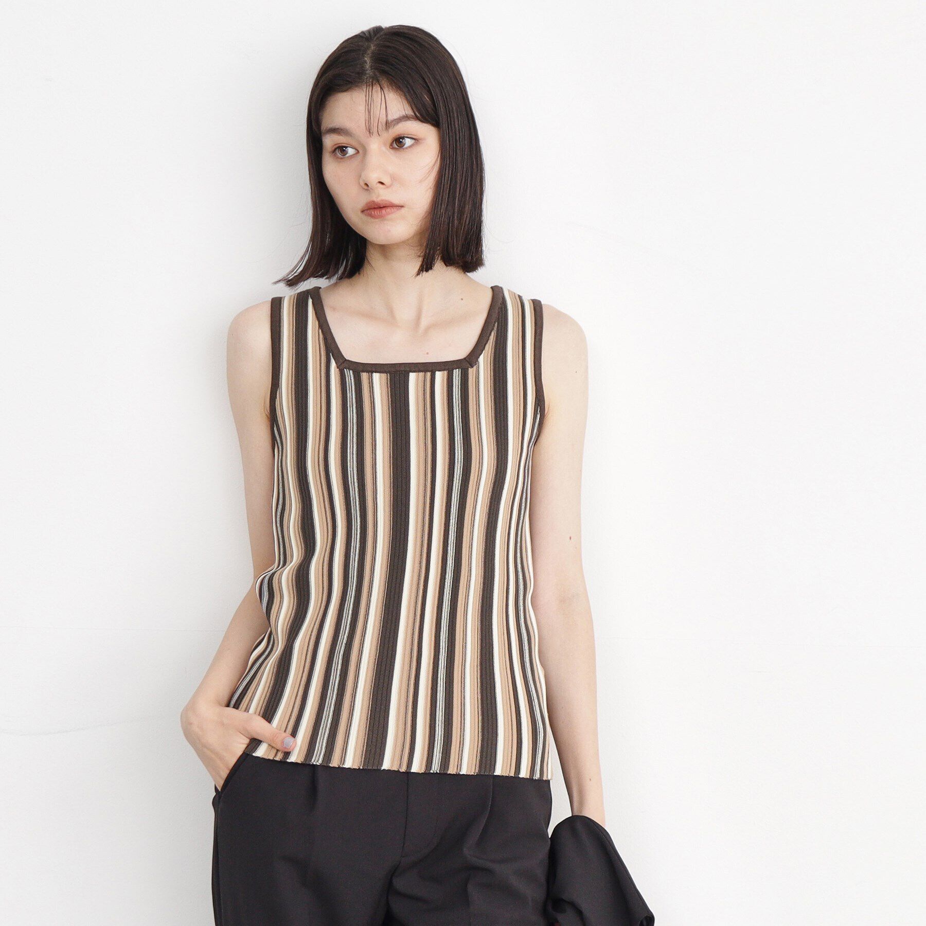 THE SHOP TK「【前後2WAY】ラメ＆ストライプリブタンク/洗える」|キャミソール|