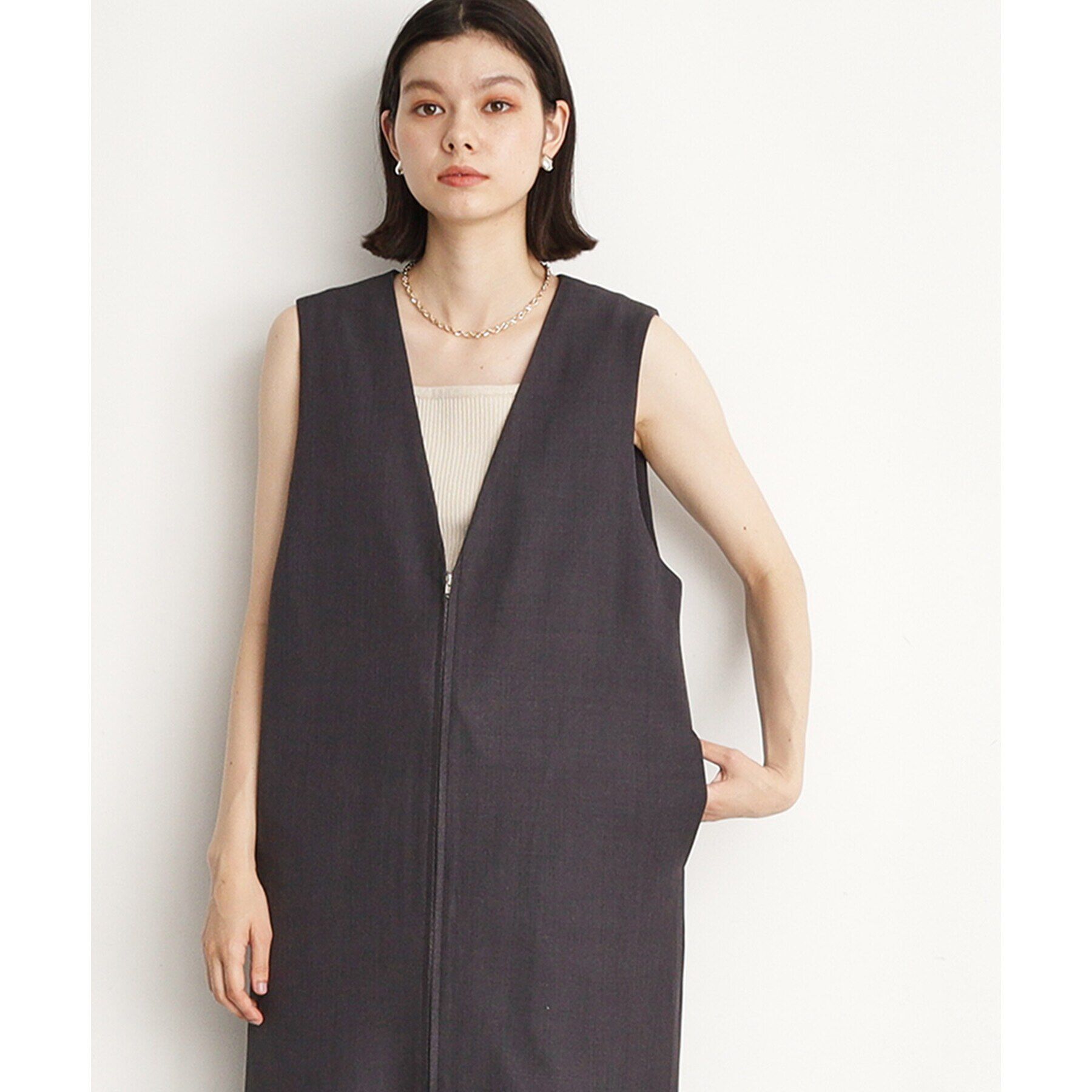 THE SHOP TK「【ワンピースにジレにスタイル変化】フロントZIPジャスカ/洗える」|ワンピース|