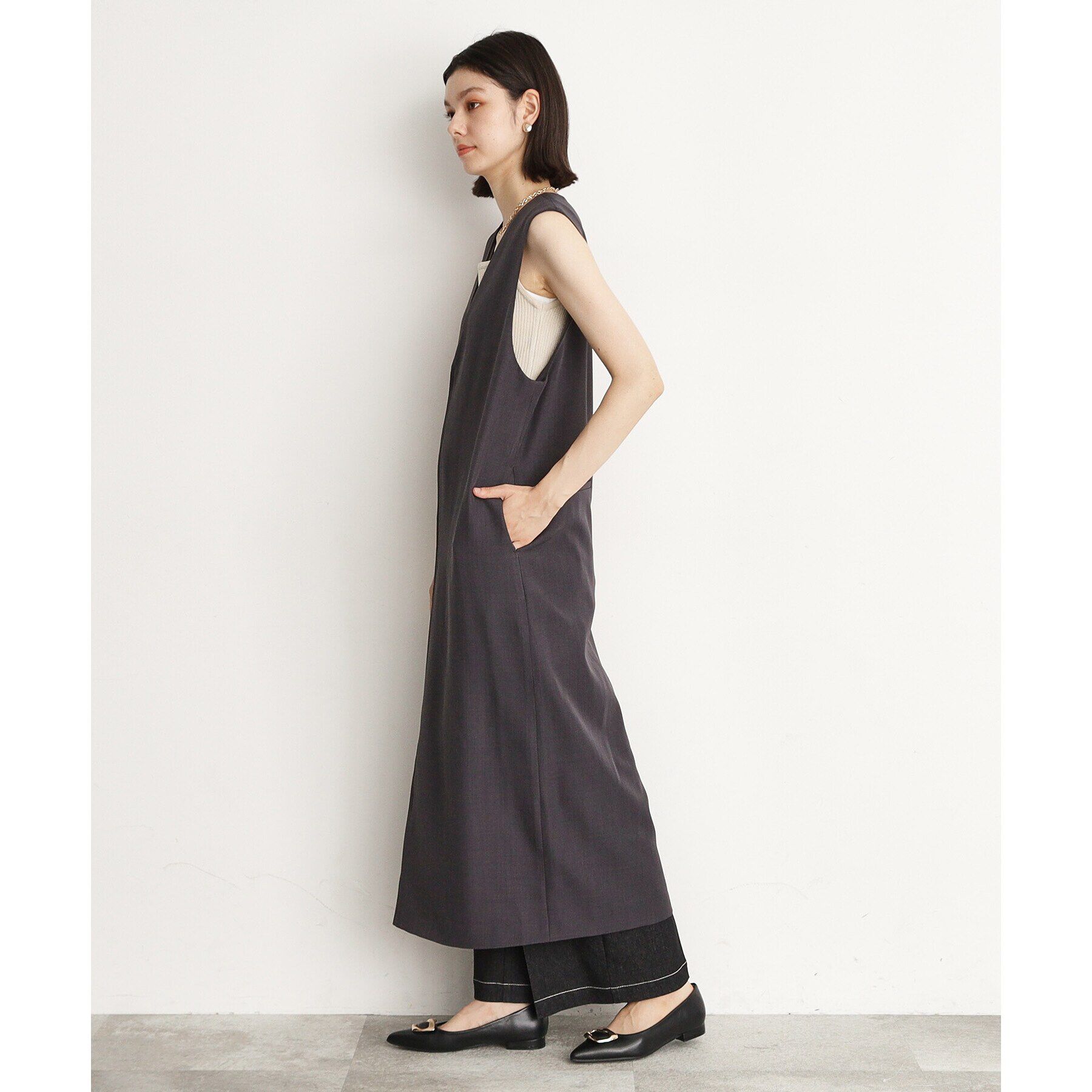 THE SHOP TK「【ワンピースにジレにスタイル変化】フロントZIPジャスカ/洗える」|ワンピース|