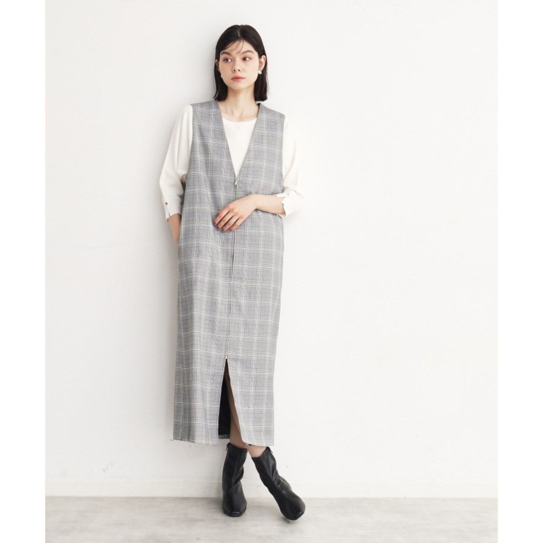 THE SHOP TK「【ワンピースにジレにスタイル変化】フロントZIPジャスカ/洗える」|ワンピース|ブラック(219)