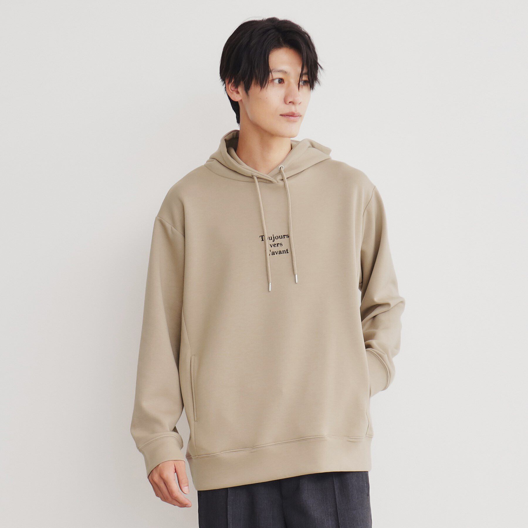 THE SHOP TK「プリントダンボールパーカー ビッグシルエット／ユニセックス」|パーカー|ベージュ(052)