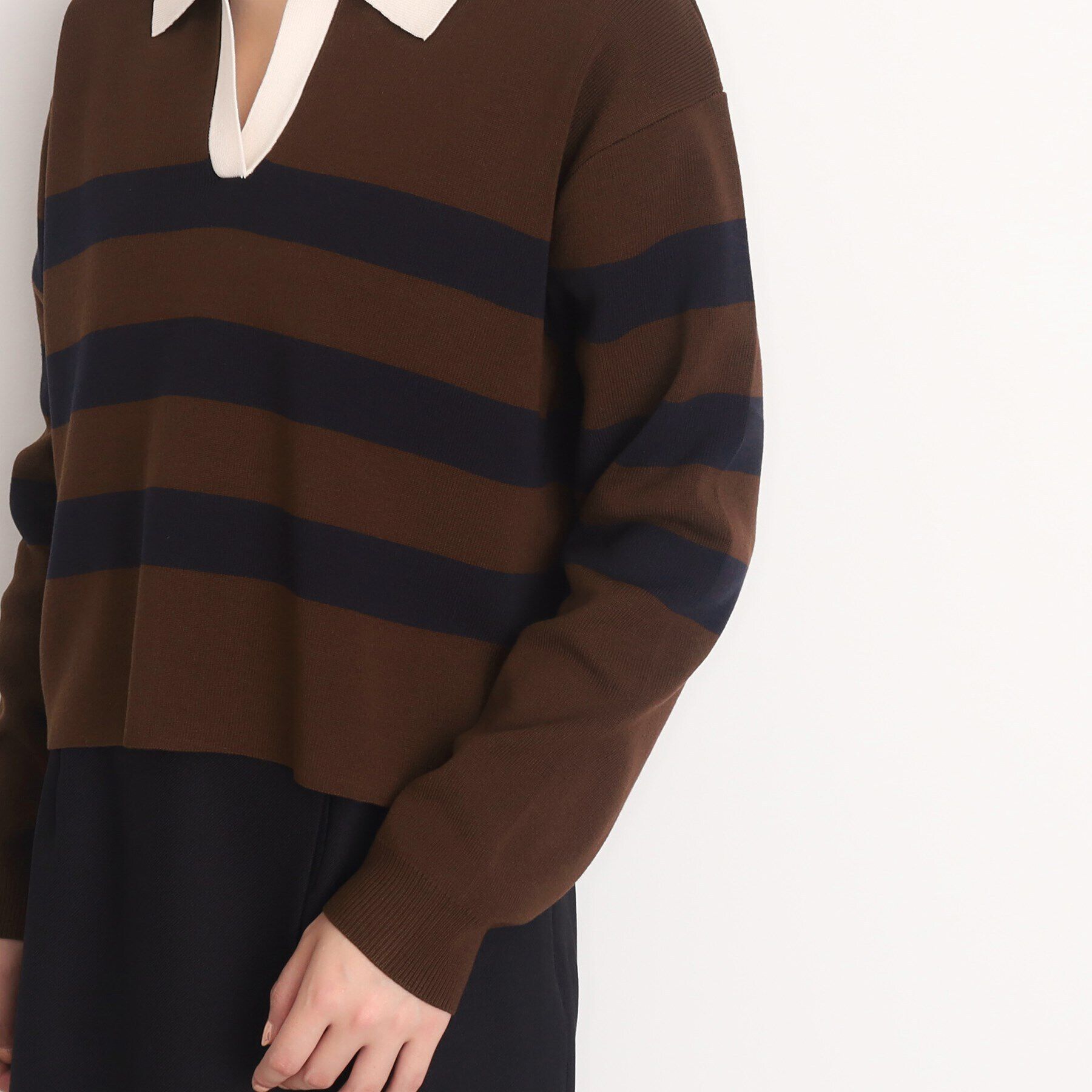 THE SHOP TK「ボーダーポロニット【洗える】」|ニット・セーター|