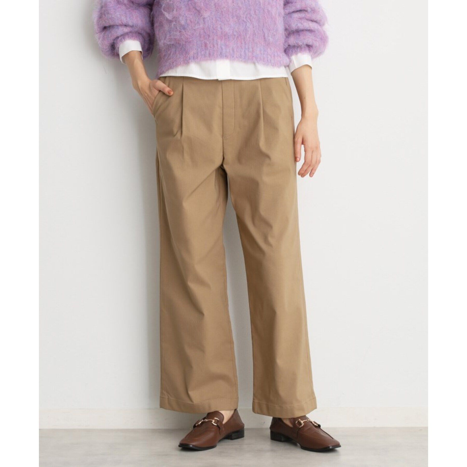 THE SHOP TK「【ラクでキレイ】ハイパーストレッチ裏起毛ワイドパンツ/洗える」|その他|ﾍﾞｰｼﾞｭ(052)