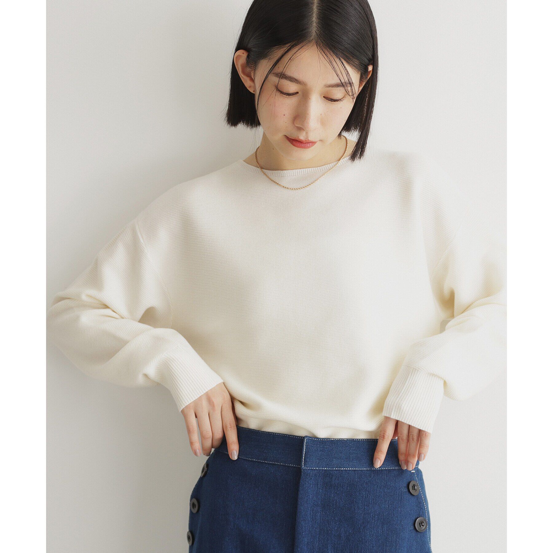 THE SHOP TK「【毛玉になりにくい/蓄熱性】春色_美人ガーターニット/洗える/体形カバー」|ニット・セーター|オフホワイト(003