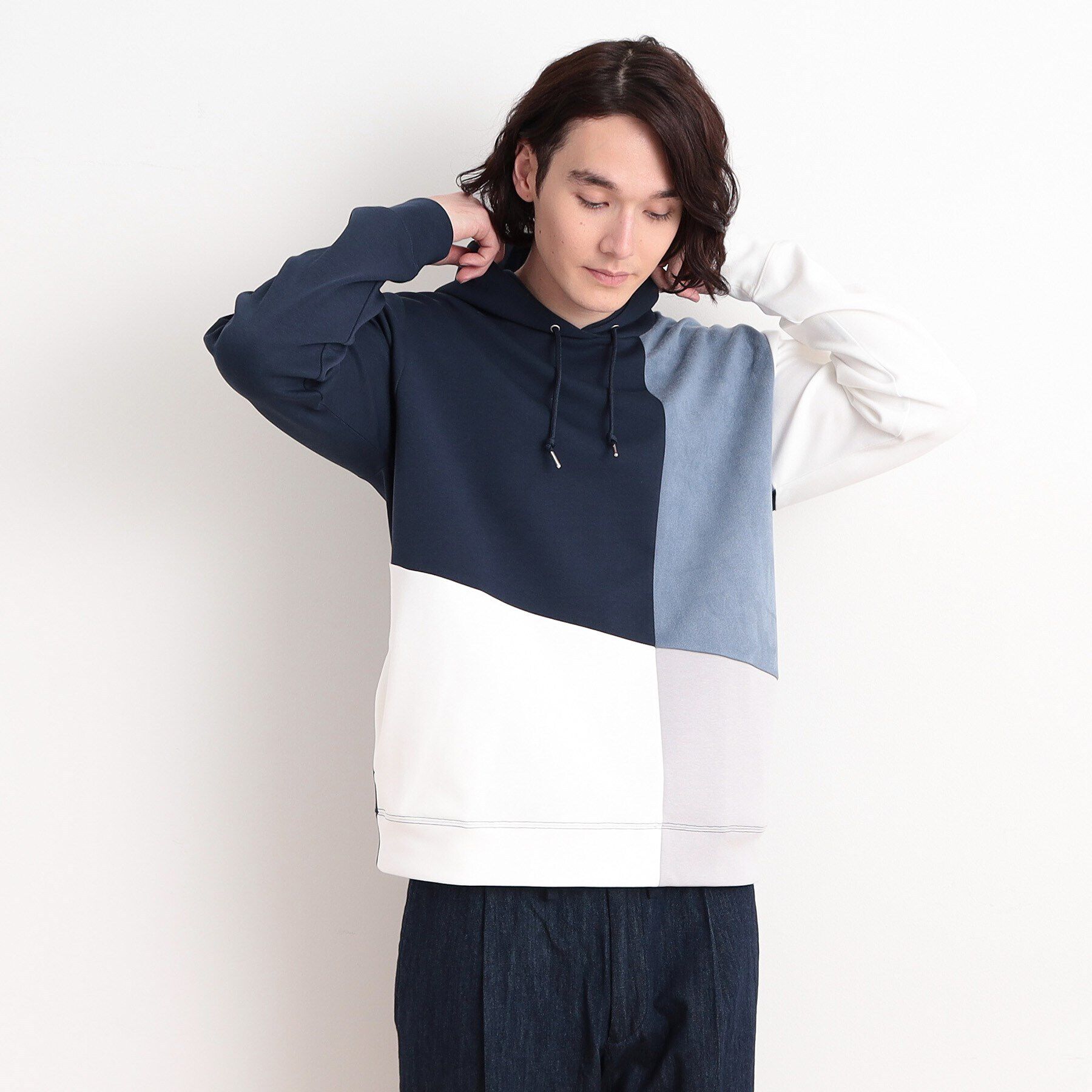 THE SHOP TK「異素材ブロッキングダンボールパーカ」|パーカー|ネイビー(594)