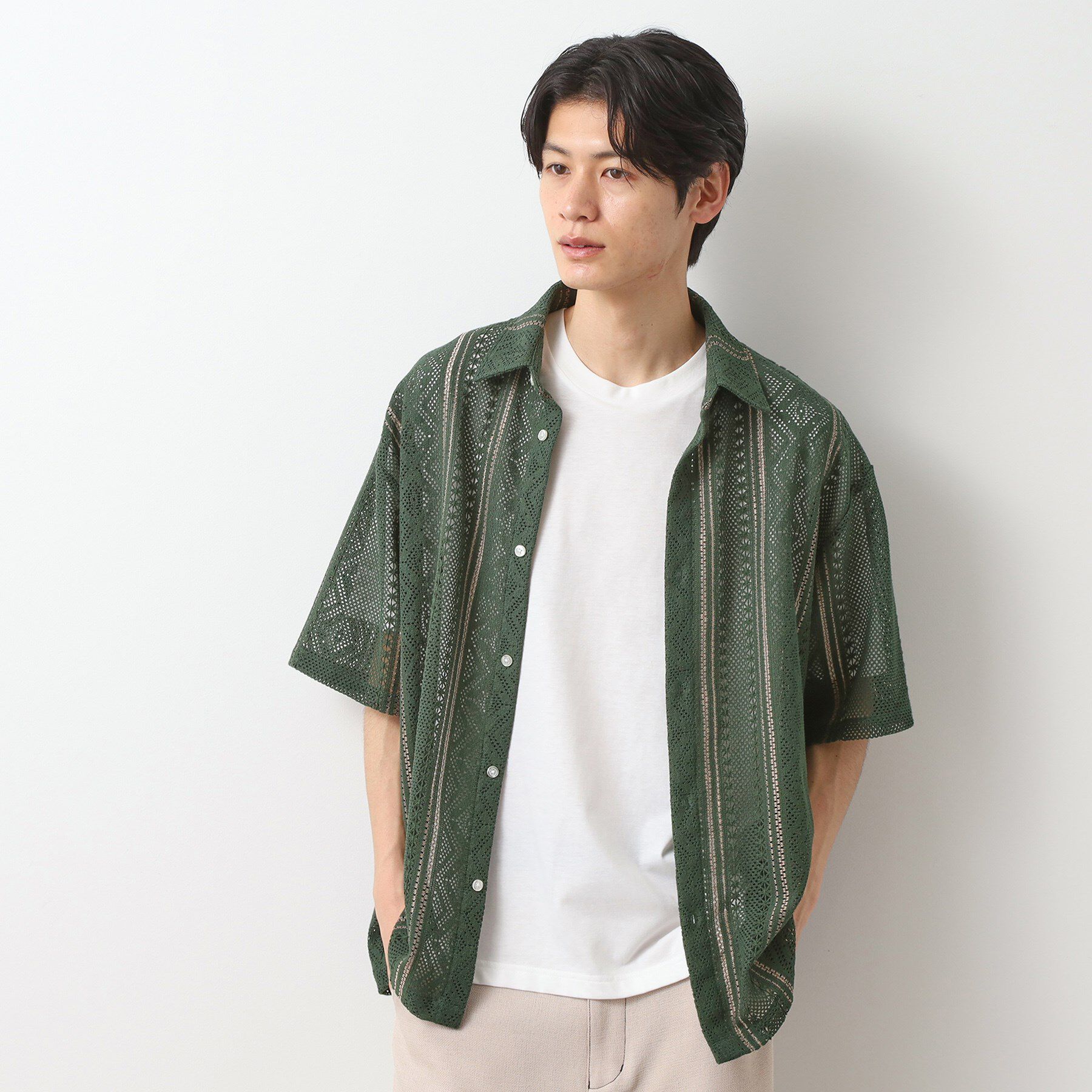 THE SHOP TK「クラフトレースアンサンブルシャツ【半袖Tシャツセットアイテム/オーバーサイズ/洗濯機OK】」|シャツ・ブラウス|