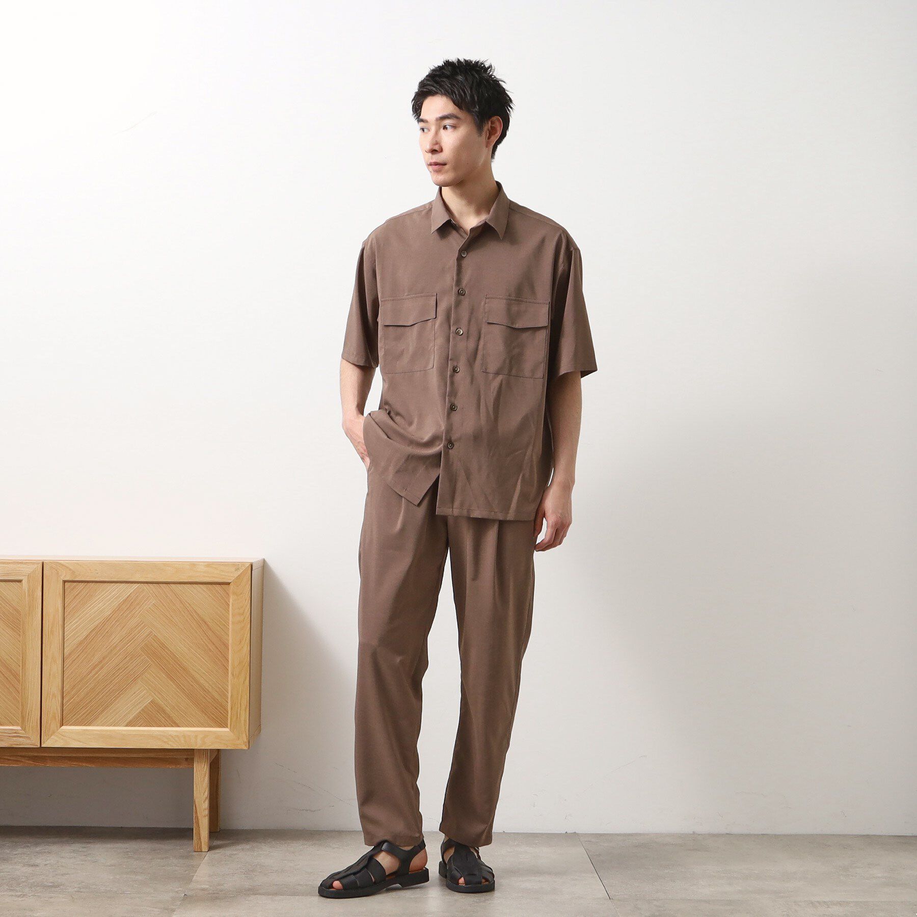 THE SHOP TK「クールファイバーダブルフラップ半袖シャツ　接触冷感／吸水速乾／UVケア／軽量／セットアップ可」|シャツ・ブラウス|